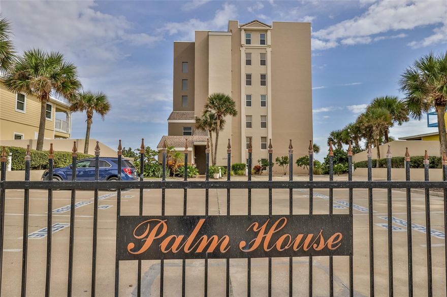 A view from every corner! Palm House is a boutique-style condo complex with only two units per floor meaning all units are end units. 7B has tile floors throughout the living space, granite counter tops throughout the kitchen, updated baths, washer/dryer in unit, and built ins for extra storage. Impact windows throughout with easy pull down shades on every window for turtle nesting season. Palm House is a gated complex, each unit has an assigned parking space, and storage cage for extra beach gear. Located on a pristine section of the beach, a close bike ride or walk to shoppes and restaurants. ;Water: City