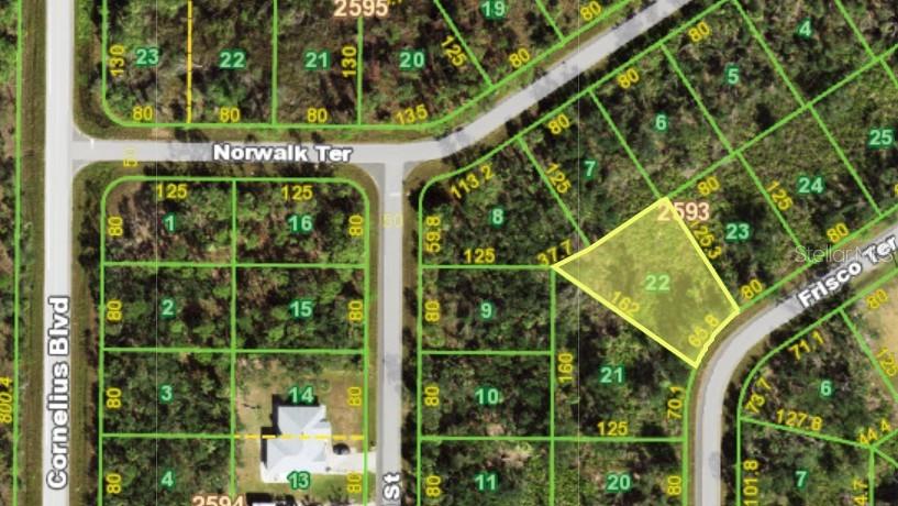 Location, Location, Location !! Looking for a lot to Build Your Dream Home? This is a Quite LOW TRAFFIC ROAD!!
NO HOA FEES & NO FLOOD REQUIRED! The lot is centrally located area off of Cornelious Blvd Between Tamiami Trail and El Jorbean Rd. The lot has less trees on for easier clearing. Go Drive by and see for yourself !!
Selling Two Side by Side Lots that are being sold separately.
Two Lot addresses for sale side by side are :
1561 Frisco Terrace, Port Charlotte, FL 33953 &
1553 Frisco Terrace, Port Charlotte, FL 33953