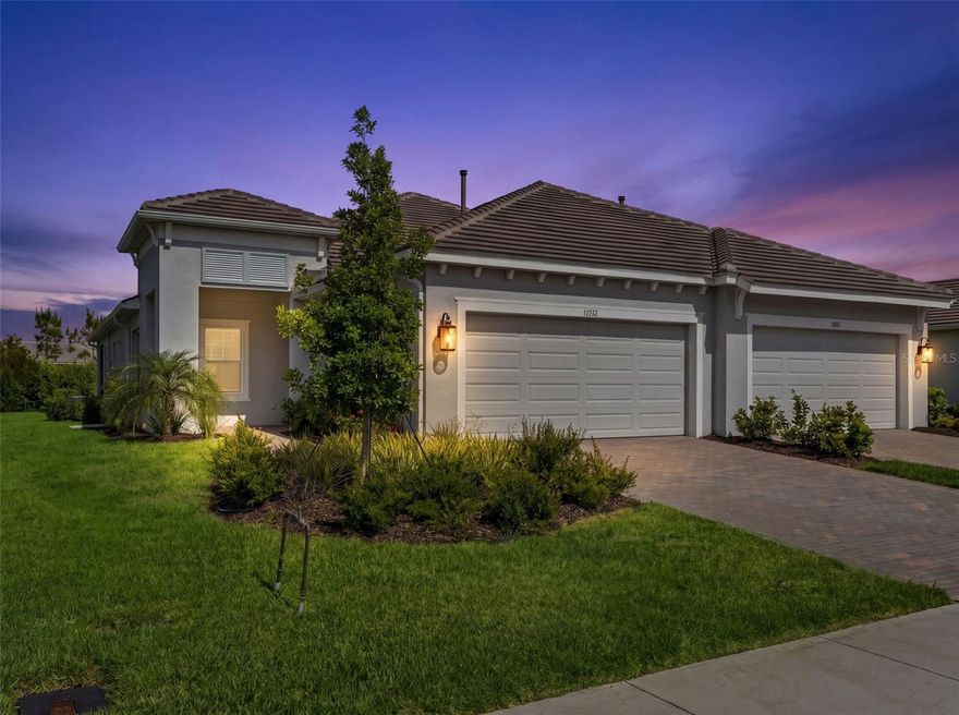 LIVE THE WELLEN PARK LIFESTYLE IN THIS HIGHLY UPGRADED TIDEWATER VILLA BY NEAL COMMUNITIES! Located in the sought-after WYSTERIA neighborhood within the PLAYMORE DISTRICT of WELLEN PARK, this beautifully designed 2-bedroom + den, 2-bath villa offers the perfect blend of LOW-MAINTENANCE LUXURY and true Florida indoor/outdoor living. Just minutes from COOLTODAY PARK, Downtown Wellen, dining, entertainment, scenic trails, and only about 20 minutes to Gulf beaches, this home places you in one of Southwest Florida’s fastest-growing and most exciting master-planned communities.

Built in 2024, this thoughtfully upgraded home features a bright OPEN CONCEPT floor plan with HIGH CEILINGS, tray and coffered ceilings, IMPACT WINDOWS AND SLIDERS, upgraded 8-FOOT INTERIOR DOORS, and beautiful LEVEL 3 TILE FLOORING THROUGHOUT THE ENTIRE HOME — NO CARPET. The spacious great room flows seamlessly into the designer kitchen and oversized EXTENDED SCREENED LANAI, creating an ideal space for entertaining, seasonal living, or simply enjoying the Florida lifestyle year-round.

The chef’s kitchen showcases LEVEL 3 LINEN CABINETRY with soft-close drawers and doors, QUARTZ COUNTERTOPS, under-cabinet LED lighting, matte black hardware and faucet, stainless steel GE appliances including a gas range with AIR FRY capability, a French door refrigerator, single-bowl undermount sink, pull-out shelving, cabinet crown molding, and a stylish ceramic tile backsplash. Additional upgrades include recessed lighting, TV prewire, smart home features, structured wiring, ceiling fan prewires, upgraded fixtures, and premium interior paint throughout.

The spacious primary suite offers a spa-inspired bath with quartz counters, upgraded cabinetry, oversized tile shower, comfort-height toilets, upgraded Moen fixtures, walk-in closet, and elegant designer finishes. Guests will appreciate the split-bedroom layout providing privacy and comfort.

Outside, enjoy the curb appeal of the BRITISH WEST INDIES elevation, TILE ROOF, paver driveway, upgraded landscaping, rain gutters, garage utility sink, painted garage floor, and natural gas connection for future grilling and outdoor entertaining.

Wysteria residents enjoy RESORT-STYLE AMENITIES including a gated entrance, community pool and spa, pickleball courts, clubhouse, golf cart-friendly streets, sidewalks, reclaimed irrigation, and maintenance-friendly living. Located in award-winning WELLEN PARK, residents enjoy easy access to community events, farmers markets, outdoor concerts, walking trails, restaurants, shopping, and the Atlanta Braves Spring Training facility at CoolToday Park.

Whether you're searching for a PRIMARY RESIDENCE, SEASONAL RETREAT, VACATION HOME, or INVESTMENT PROPERTY, this move-in ready villa offers the best of modern Florida living in one of the state’s most desirable new communities.