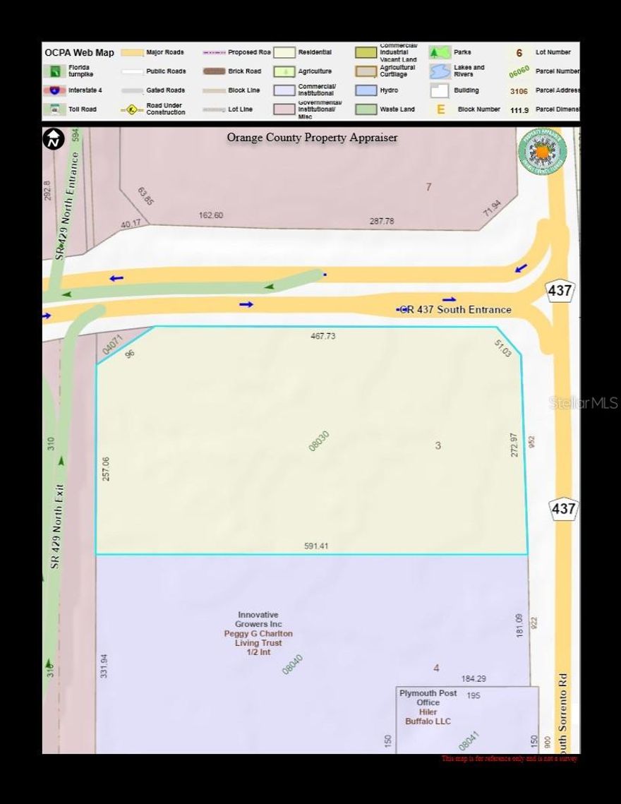 Ready for your development. Excellent location in booming area in NW Apopka Orange County. This 4.13 acre parcel is located on the corner of Plymouth Sorrento Rd. and the 429 Connector Rd Exit. /437 Connector Rd. Entrance. Super High traffic area and great visibility. Future land use retail, Commercial, and mixed use. Lot currently has 4 bedroom/3 bath house and a 1,740 SqFt. Warehouse.