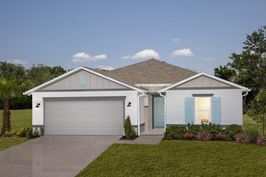 This stunning single-story home offers an open-concept layout with volume ceilings and beautiful plank flooring throughout. The spacious great room flows seamlessly into a modern kitchen featuring granite countertops, a large island, a Moen® chrome faucet, a Kohler® sink, Whirlpool® stainless steel appliances, and 36-inch upper cabinets for ample storage. A dedicated laundry room adds everyday convenience. The primary suite includes a generous walk-in closet and a private bath with a dual-sink vanity.