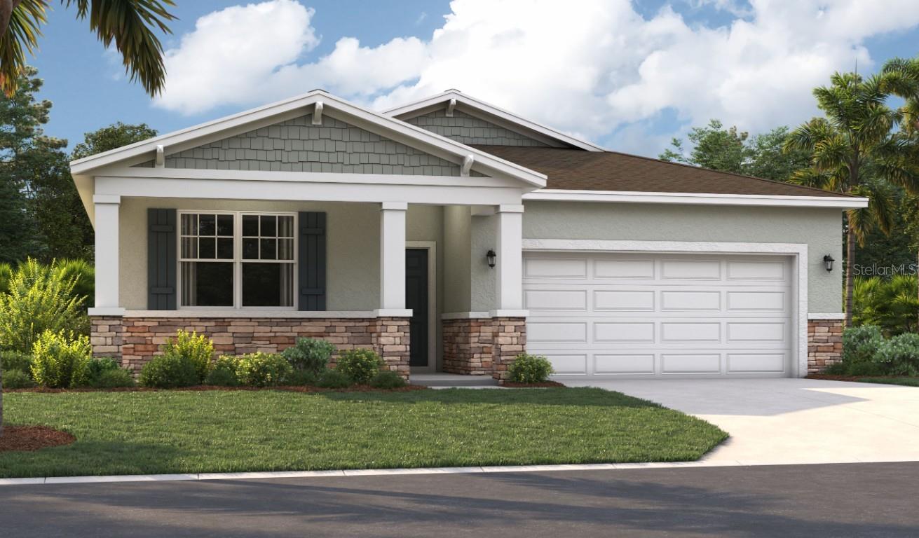 One or more photo(s) has been virtually staged. Under Construction. Located in the heart of Eustis and a short drive from downtown Mount Dora, Hidden Cove offers easy access to a variety of shopping, dining, and entertainment options. This quiet, secluded neighborhood is surrounded by the stunning beauty of multiple lakes, including Lake Eustis, the centerpiece of the Harris Chain of Lakes, and West Crooked Lake, right in your backyard. With numerous parks and golf courses nearby, you'll never run out of outdoor recreational opportunities. At Hidden Cove, enjoy the perfect balance of living in a private neighborhood near tranquil lakes, quaint town centers, and many local attractions.
The Juniper offers the perfect combination of modern design and practicality. From its spacious two-car garage to an inviting outdoor deck, this home meets all your needs while staying at the forefront of current style. Three main-floor bedrooms, located at the front of the home, have access to a double-vanity bathroom and a laundry room across the hall—all thoughtfully designed for your convenience! Venture into the open-concept kitchen and dining area, perfect for dinner parties or entertaining, and after dinner, take advantage of the spacious 16 x 16 ft living room for quality time. The roomy primary suite includes a private bathroom with double vanities, a walk-in shower, a closet, and a water closet. Enjoy all these features and the Florida sunshine from the enclosed patio.