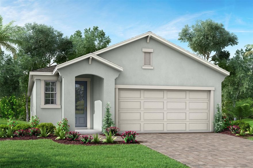 Pre-Construction. To be built. Choose your cabinets, countertops and flooring now! The Pelican is a spacious and versatile 1,787 square foot single-story home that perfectly combines style, function, and modern convenience. Designed with an open concept layout, this home features two bedrooms, two full bathrooms, a two-car garage, and a flex room that can easily be transformed into a private study or a third bedroom to suit your needs.
At the heart of the Pelican is a well-appointed L-shaped kitchen that caters to both everyday living and entertaining. A large island with a breakfast bar seats up to four, while a full wall of cabinets and countertops offers abundant storage and workspace—perfect for housing small appliances and preparing meals. A pantry adds even more storage convenience. The kitchen opens seamlessly into the dining area and remains visible from the expansive great room, creating one large, cohesive space for gathering and relaxation.
Natural light flows into the home through windows that line the exterior wall along the dining area, and large glass sliders in the great room open to a covered lanai. This layout invites a strong connection to the outdoors and provides an ideal setting for indoor-outdoor living. Optional features like an extended patio or larger sliders offer even more flexibility for your lifestyle.
All bedrooms are located on one side of the home, with the flex room positioned between the two for added privacy. The owner’s suite is a tranquil retreat, complete with a luxurious en suite featuring split vanities, a glass-enclosed shower with a high-set privacy window, a private water closet, and a large walk-in closet. Bedroom two, situated at the front of the home, has easy access to the full hallway bathroom, making it ideal for guests or family. A convenient powder room is located off the foyer, offering an additional level of privacy and function.
Throughout the Pelican, three extra closets provide added storage, ensuring that everything has its place. This home is HERS-rated for energy efficiency and includes smart home features for enhanced comfort and convenience.
Located in the highly desirable master-planned community of Crosswind Ranch, residents enjoy miles of walking trails and access to an upcoming amenities center featuring pickleball courts, a resort-style pool, cabanas, a paw park, and more. The Pelican is the perfect home for those seeking modern, low-maintenance living in a vibrant and welcoming community. Photos, renderings and plans are for illustrative purposes only and should never be relied upon and may vary from the actual home. Pricing, dimensions and features can change at any time without notice or obligation.