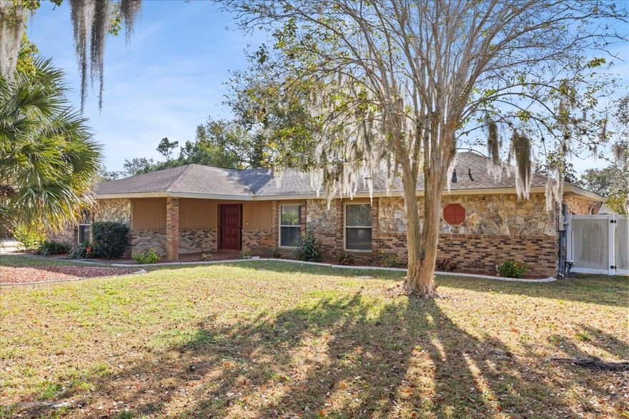 Welcome to your private retreat in the highly sought-after Treeshore Lakes community. This well maintained 3 bedroom, 2 bathroom home sits on an expansive ½-acre lot with a low HOA and exclusive community access to two serene lakes, Big Lake and Lake Sidney. The home includes important updates such as a 2019 roof, 2019 A/C, 2022 water heater, brand-new carpet in the primary bedroom, and a pool resurfaced in 2025.
The split floor plan includes a bright kitchen overlooking the sparkling pool, a spacious family room with a brick fireplace, a separate dining room, a welcoming living room, and an indoor laundry room equipped with a reverse-osmosis water filtration system. Sliding glass doors from the family room, dining room, and primary bedroom lead right out to your backyard oasis. The guest bathroom also provides convenient direct pool access. The kitchen features solid wood shaker cabinets, granite countertops, stainless steel appliances, and a roomy pantry. The exterior features an oversized driveway, covered front porch, screened rear patio, newer shed, and a fully fenced backyard providing ample space for outdoor activities. Located minutes from I-4, Daytona State College (Deltona Campus), AdventHealth Fish Memorial, Gemini Springs Park, and a wide variety of shopping, dining, and entertainment options.