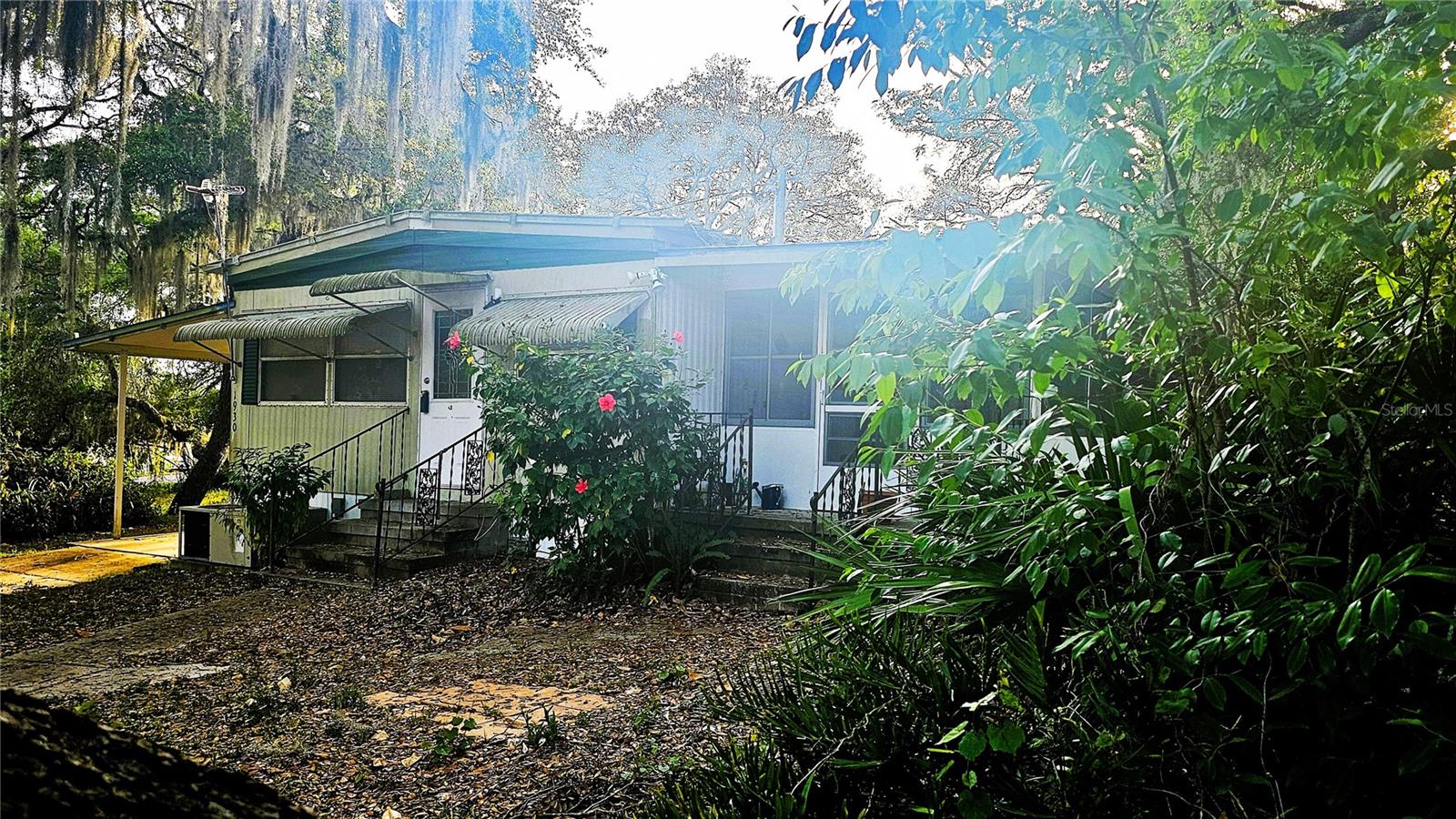 Cute and cozy on half acre corner with view of Halfmoon Lake. Nice 2/1 mobile home has a 11x32 attached carport,10x24porch with vinyl windows that were installed in 1/2024 and a 10x16 split loft shed with electric that was purchased on 3/2022. Appliances are 3 years old and a new electric pole and indoor panel replaced in 9/2021. Home is located in Ocala National Forest. 600 Lakes and 2 rivers. Great bass fishing, boating, hiking, camping, horse back riding, ATV riding and hunting. Also close by are 3 beautiful springs...Juniper Springs, Alexander Springs and Silver Glen Springs.
