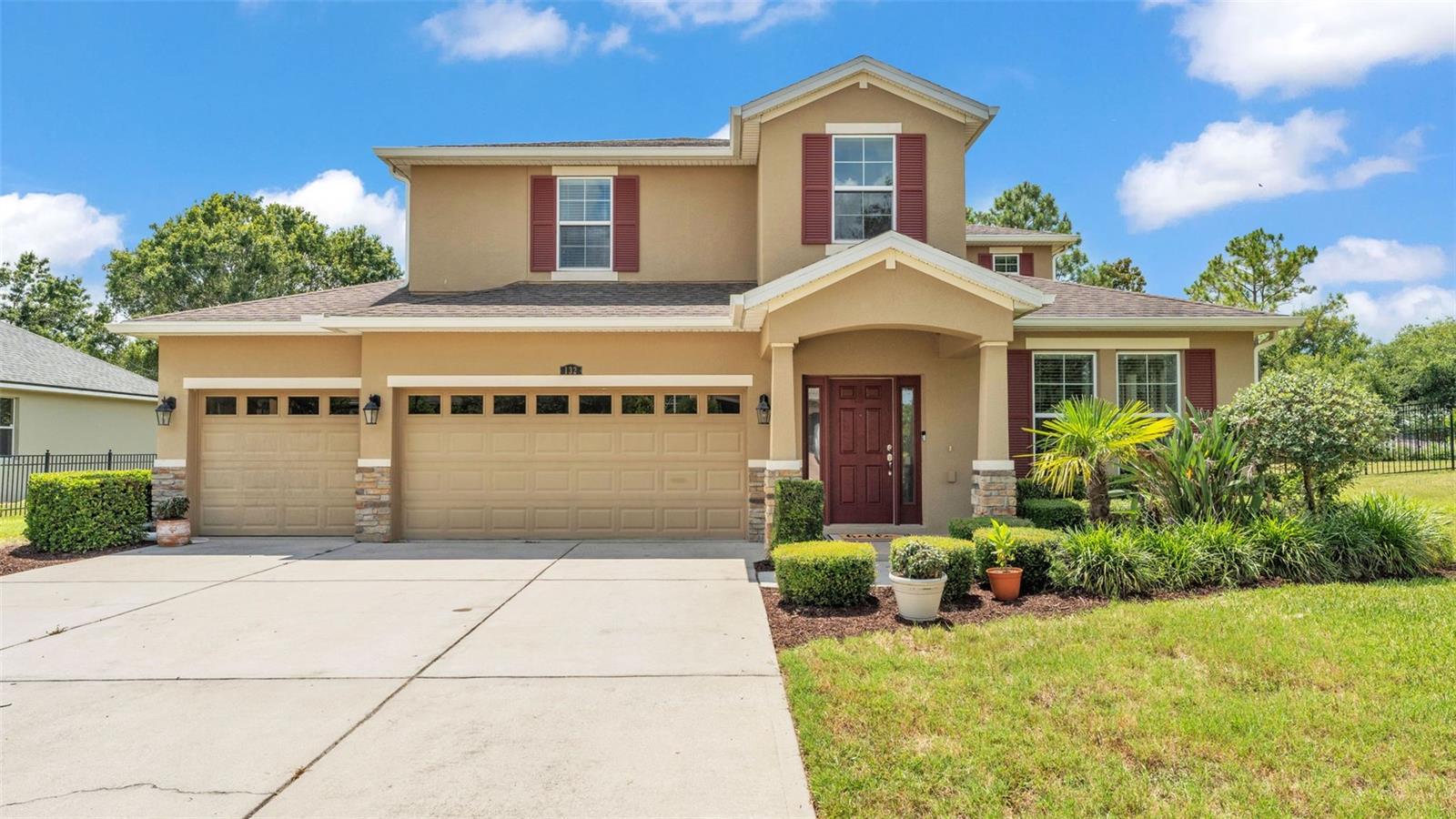 Welcome to a beautifully designed 4-bedroom, 3.5-bathroom home nestled in a gated community with peaceful pond and fountain views. Thoughtfully crafted for both everyday living and entertaining, this home truly checks every box.The main-floor master suite offers a private retreat complete with a spacious ensuite bathroom and a large walk-in closet.At the heart of the home, enjoy an open-concept layout featuring hardwood floors, stainless steel appliances, and sun-filled living spaces that flow effortlessly from room to room. Step outside to the covered patio and soak in the serene water views—ideal for morning coffee or relaxing evening gatherings.Travel upstairs to discover a spacious loft and media room—perfect as a playroom, office, gym, or whatever your lifestyle calls for. You’ll also find three additional bedrooms and two full bathrooms, offering comfort and flexibility for family or guests.A generous 3-car garage and expansive interior provide all the room you need to live and grow comfortably.The community offers fantastic amenities, including a pool, kiddie splash area, basketball court, playground, and walking trail. With regular neighborhood events, you’ll enjoy a strong sense of connection and community.Centrally located between Tampa and Orlando with quick access to I-4, this home offers the perfect balance of convenience and tranquility.