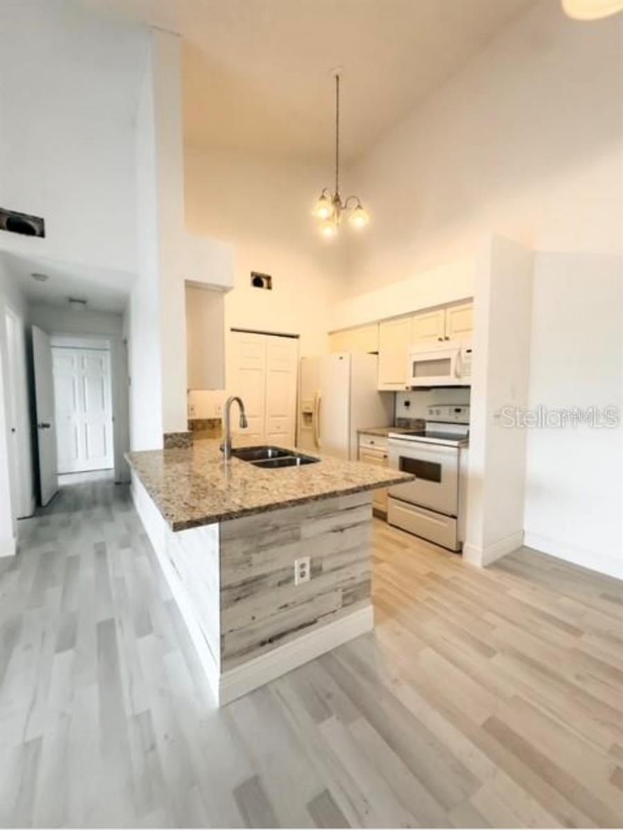 Charming one-bedroom, one-bathroom Condo featuring a balcony new countertops and flooring, and high ceilings. Located in the heart of Kissimmee, it offers convenient access to theme parks and highways. Water is included with rent.