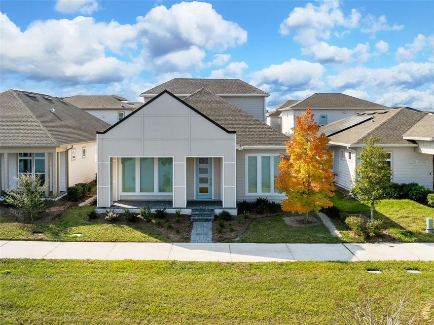 WATERFRONT, LIKE-NEW HOME in the scenic Sunbridge Community! The pristine waterfront views offer spectacular sunsets right from your front porch. The Heart of the home features a Gourmet Kitchen, Family Room, and Dining space that has every upgrade including: a Large Dine-In Island with plenty of storage cabinets and drawers, Light Bright Shaker Style Cabinets, High-End Stainless Appliances, custom backsplash, designer lighting and wood plank flooring just to name a few. Just off the great room, you have access to a covered lanai and extended patio which is the perfect space to lounge and enjoy time with family and friends. The fully upgraded primary suite, 2 bedrooms, and an office/flex space complete the main floor. Upstairs you will find a spacious loft, a Full Bathroom, and a bedroom.  High Speed INTERNET INCLUDED in rent!  The Weslyn Park at Sunbridge community is known for it's eco-friendly living, strolls along scenic walking trails, picnicking, community garden, playground, gathering lawn, green spaces, and a swimming pool. Premier Location Minutes from Lake Nona, Orlando International Airport, Major Highways, Shopping, Dining, USTA and KPMG.
