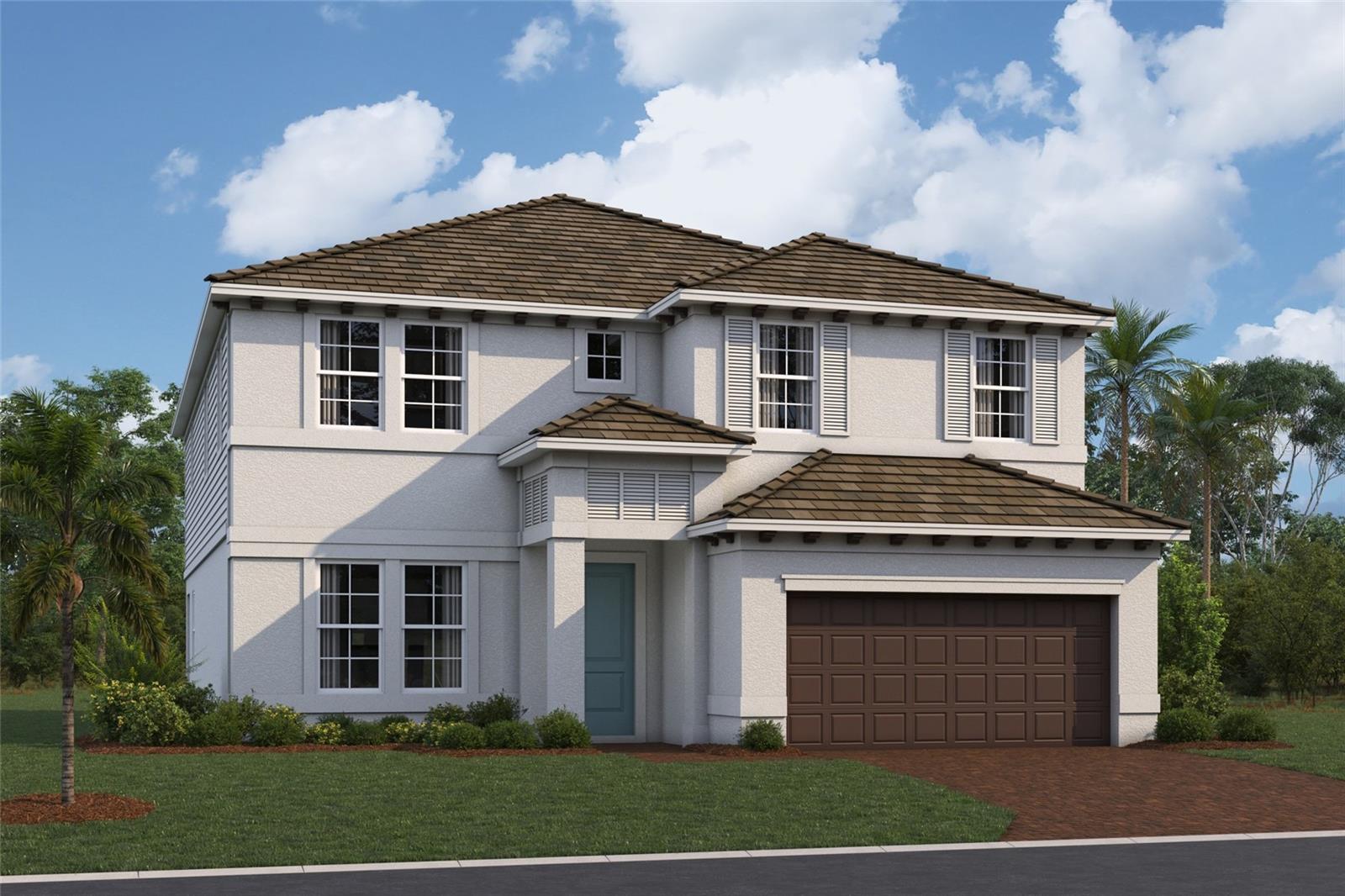 Under Construction. ****SPECIAL FINANCING AVAILABLE FOR A LIMITED TIME ONLY FROM PREFERRED LENDER. RESTRICTIONS APPLY, FOR QUALIFIED BUYERS, SUBJECT TO APPLICABLE TERMS AND CONDITIONS. SUBJECT TO CHANGE WITHOUT NOTICE****
Welcome to the Estero, a two-story home featuring five bedrooms, three bathrooms, and a two-car garage. Encompassing over 3,300 square feet of versatile living space, the main floor offers an open-concept design, with the great room flowing into the café and kitchen.
As you step inside, you'll first be greeted by a flex room to one side of the foyer and the laundry room on the other. The foyer leads you directly into the main living space.
The kitchen is equipped with a walk-in pantry and a large island. A sliding door opens from the great room to a covered lanai, perfect for outdoor relaxation or entertaining.
The first floor also includes a convenient guest bedroom with access to a full pool bath.
Upstairs, the owner's suite serves as a luxurious retreat with dual walk-in closets and an expansive owner's bath featuring dual vanities and a separate shower.
Two bedrooms upstairs share a full bath, while a fourth bedroom sits at the top of the stairs. A large bonus room offers endless possibilities, whether as a game room, media room, or additional living space.
This thoughtfully designed home combines ample storage, flexible spaces, and an open layout.