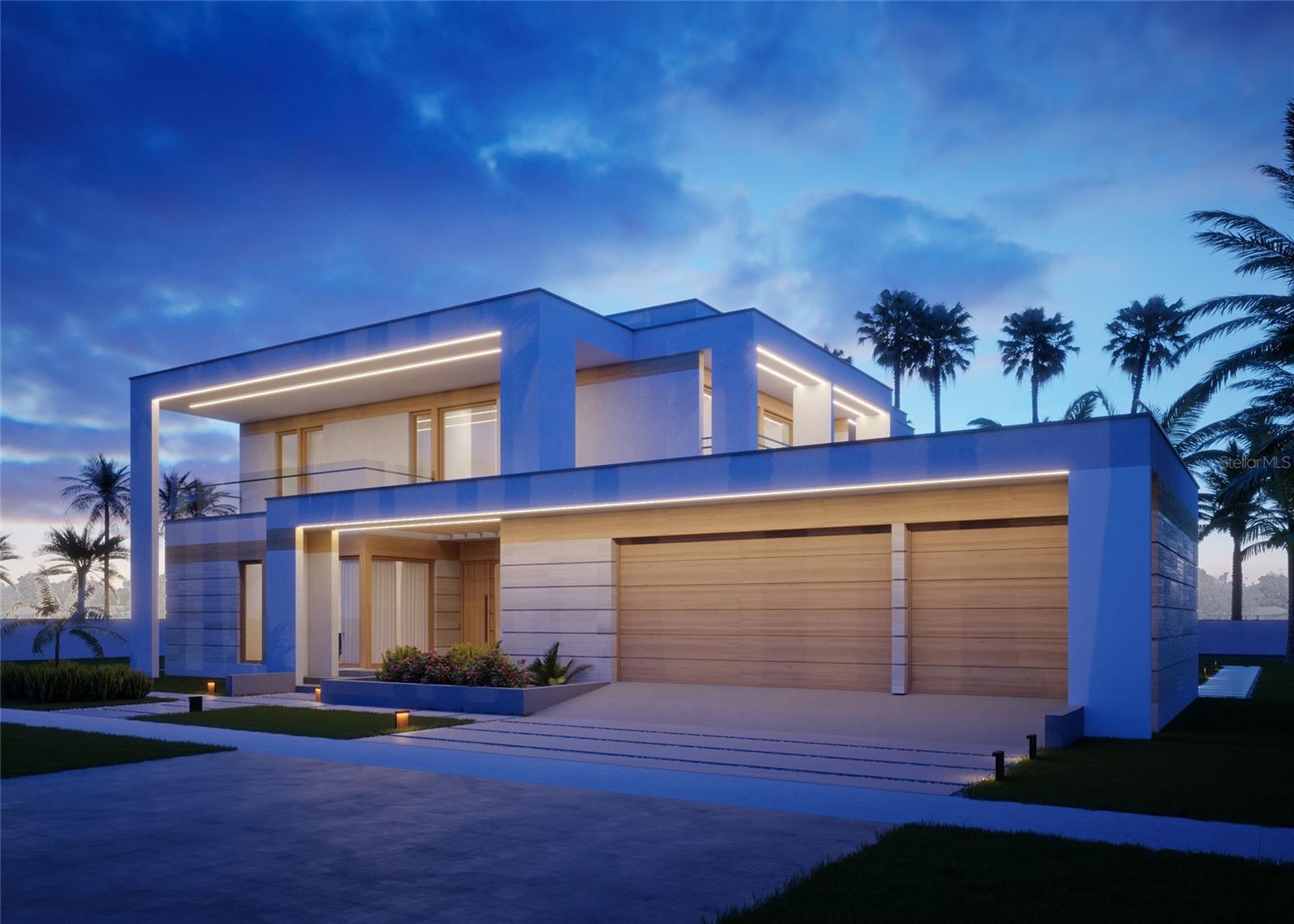 Pre-Construction. To be built. This stunning modern home embodies cutting edge design with contemporary aesthetics and timeless elegance. Floor-to-ceiling windows, framed by sleek wooden slats, create a breathtaking façade, inviting natural light while maintaining privacy. The carefully illuminated exterior accentuates the home's elegant architectural lines, making it a true work of art, designed by LK&PROJEKT Architects.
Experience resort-style luxury in your private outdoor oasis, complete with a tranquil waterfall cascading into the shimmering pool. Lounge poolside in style or entertain on the covered patio. Surrounded by lush landscaping and swaying palm trees, this serene retreat perfectly blends beauty and functionality. Every detail of this home reflects modern refinement and polished living ...from its clean lines to its impeccably designed outdoor spaces. Whether hosting guests or unwinding in solitude, this architectural gem delivers an unparalleled living experience. The Ringling Blvd location of this build is primer; offering a blend of urban convenience and coastal charm. Situated in the heart of downtown, this vibrant area provides easy access to upscale dining, boutique shopping, and cultural attractions. Residents enjoy proximity to Sarasota Bay, scenic parks, and the city's thriving arts scene. With its walkability and upscale atmosphere, Ringling Boulevard is a sought-after address for those looking to experience the best of Sarasota living.