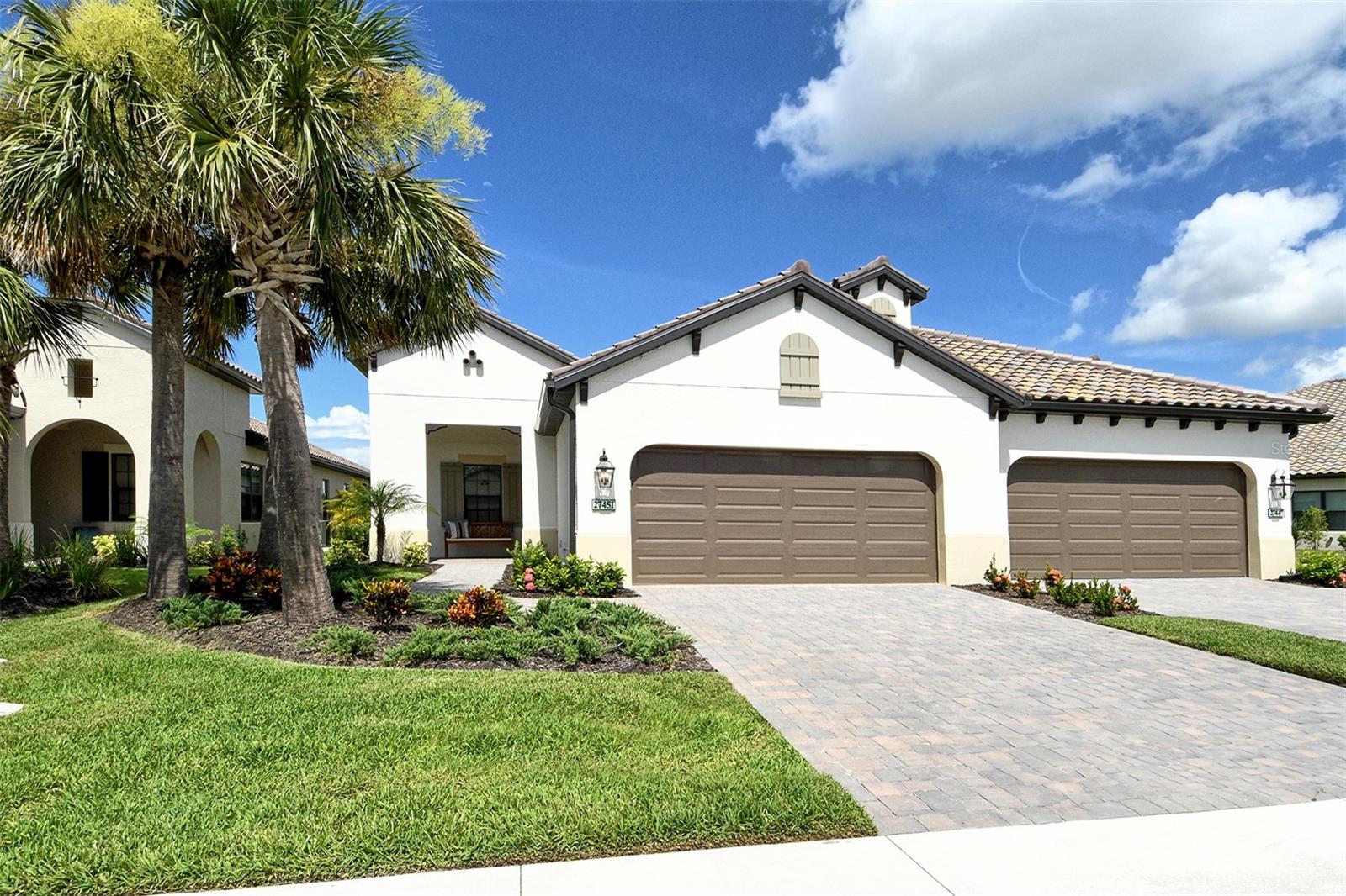 Furnished Home: Turnkey, the Sandcastle is a spacious three bedroom villa with 1842 SF of comfortable open concept living complete with gorgeous furnishings. The great room with recessed ceiling has a nice sized living area including a dining nook. Picture yourself in your gourmet kitchen sitting at the island preparing for your next dinner party. Pocket sliders will lead you to the extended lanai overlooking the peaceful pond. Sip your coffee while enjoying the outdoors or retreat to your luxury primary bedroom en suite including walk-in shower, two vanities, and an oversized walk-in closet. The second and third bedrooms are close to a second full bathroom and den, tucked away at the front of the home for privacy. Your villa is minutes away from many beaches and beautiful sunsets. Come live the lively Country Club resort style life!