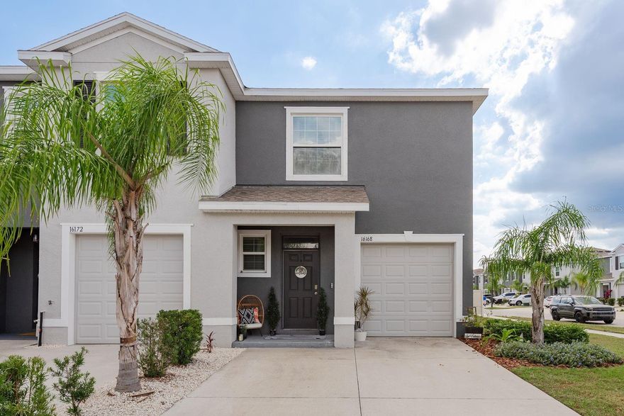 Welcome to this stunning, like-new corner-lot townhome built in 2021, offering elevated modern style and low-maintenance living in the heart of Odessa. This spacious 3-bedroom, 2.5-bathroom home with a versatile loft provides an open-concept layout enhanced by abundant natural light thanks to its premium end-unit positioning. The main level features generous living and dining areas, a welcoming foyer, and a convenient half bath. The beautifully upgraded kitchen showcases stainless steel appliances, rich espresso cabinetry, granite countertops, breakfast bar, and a large walk-in pantry. Thoughtful upgrades throughout include stylish lighting and upgraded fans. Upstairs, the floor plan truly shines: the spacious primary suite includes a private en suite bath, while the two additional bedrooms are connected by a Jack-and-Jill bathroom — ideal for family, guests, or a multi-use setup. The loft offers valuable flex space, perfect for an office, playroom, media area, or cozy retreat. Enjoy outdoor living on the expansive screened-in lanai, an ideal spot for grilling or relaxing after a long day. A one-car garage provides added convenience, and the durable all-concrete block construction offers peace of mind — plus, the property is not in a flood zone. Low quarterly HOA fees grant access to fantastic community amenities, including a pool, gym, clubhouse, dog park, playgrounds, basketball and soccer fields, and multiple parks. This beautifully upgraded, move-in-ready end unit delivers extra space, extra light, and extra lifestyle — the complete package!