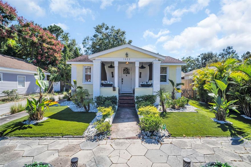 Welcome to your slice of St. Pete sunshine! This charming 2-bedroom, 1-bath home in the heart of the vibrant Euclid neighborhood perfectly blends modern updates with cozy Florida charm. Situated high and dry in an X flood zone with 50-foot elevation, you'll enjoy peace of mind and everyday convenience just minutes from downtown St. Petersburg's shops, dining, and waterfront parks. Step inside to a bright, open living space featuring luxury vinyl plank flooring throughout, modern white cabinetry, subway tile backsplash, and stainless-steel appliances in the cheerful eat-in kitchen. Thoughtful updates, including a newer roof (2015), A/C system (2018), water heater (2018), and updated electric and plumbing (2019), make this home move-in ready and worry-free. Outside, enjoy Florida living at its best with a covered front porch, artificial turf and lush landscaping in front, and a paver patio and sitting area in back, perfect for morning coffee or evening gatherings under the stars. There's also a one-car garage with additional street and side parking for guests. With low-maintenance features, modern upgrades, and prime proximity to Crescent Lake, trendy restaurants, and St. Pete's buzzing downtown core, this home offers an unbeatable combination of charm, convenience, and lifestyle.
