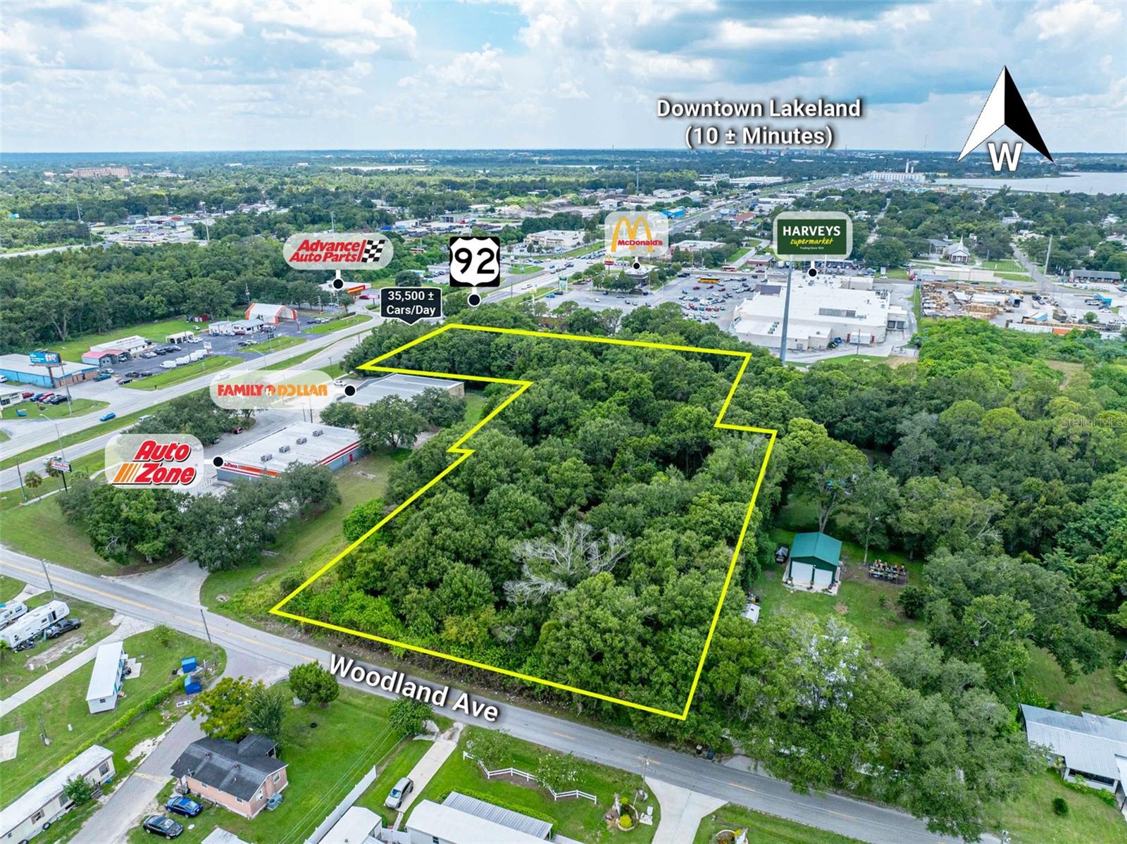 This is a super development opportunity on US 92 E in Lakeland, at the busy corridor of US 92 and N Combee Road, next door to Harveys Supermarket.
Zoned LCC, unincorporated Polk County, the use possibilities are endless in regards to retail, office, restaurant, and possible warehousing or light manufacturing, or a car dealership.
The corridor is well travelled and is a major thoroughfare that tracks through the entire state of Florida. The City of Lakeland and Polk County are amongst the fastest growing centers in the United States. This thoroughfare sees 35,000+ vehicles daily, and is home to various other businesses, including grocery, car dealers and fast food restaurants.
As a result of a previous development deal, the owner has a plethora of due diligence information, including engineering reports, wetlands information, survey, environmental reports, and site plans. The former project was given a green light prior to the company's decision to go a different direction with the proposed use.
The location of this property is within 10 minutes of downtown Lakeland, 12-15 minutes to Interstate 4 and the Polk Parkway, and 15 minutes to Winter Haven & Auburndale.