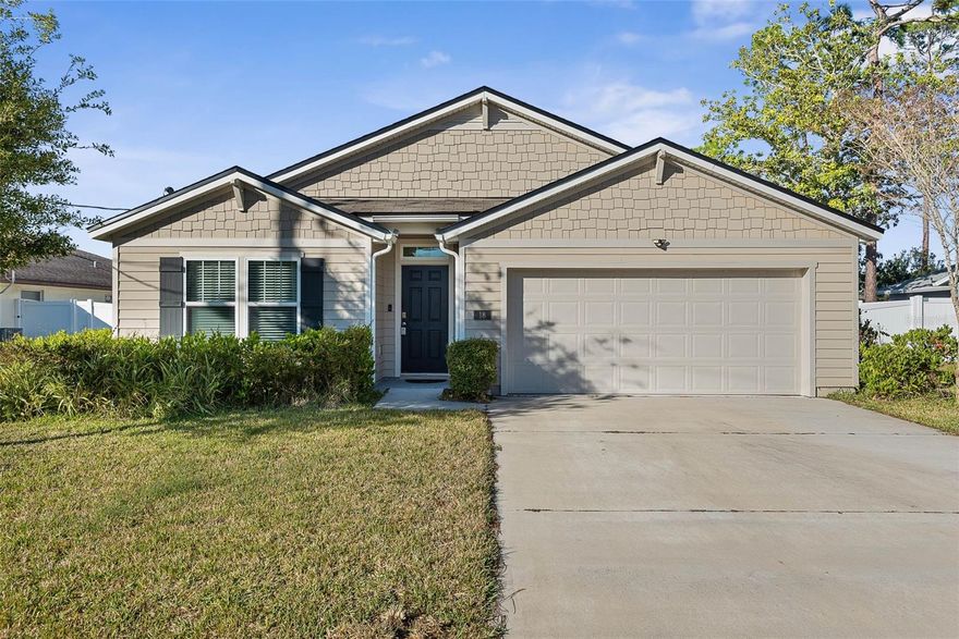 Welcome to this well-maintained 4 bedroom, 2 bath DR Horton home located in the Belle Terre subdivision of Palm Coast. Built in 2020, this residence offers a functional open-concept floor plan featuring a spacious Great Room that flows seamlessly into the kitchen—perfect for everyday living and entertaining. Walk out the sliding glass doors from the Great room to the spacious, fully fenced in backyard, offering plenty of room for a future pool, family gatherings, and pets. The home comes equipped with solar panels and peace of mind with the roof, A/C, and hot water heater all installed in 2020. The primary bedroom suite is a relaxing retreat with a walk-in shower, double vanity, ample closet space, and a generous walk-in closet. Guest bedrooms are nicely sized, and a separate laundry room adds convenience to the home’s thoughtful layout. Ideally located close to shopping, schools, and everyday amenities, with easy access to I-95 for a quick commute north to St. Augustine or south to Daytona Beach. Enjoy the Florida lifestyle with Flagler Beach just 20 minutes away. This move-in-ready home is perfect for families, first-time buyers, or anyone looking for a newer home in a great Palm Coast location.