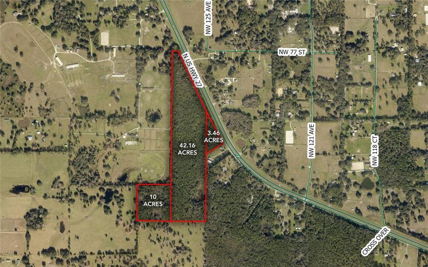 Comprised of three parcels set on 55.62-acres in NW Ocala’s storied Horse Country, this property offers a fantastic opportunity just minutes from both HITS and the World Equestrian Center (WEC). A mix of mature timber, wooded privacy, and open space creates an ideal setting for a variety of agricultural, recreational, or future investment opportunities. Zoned A-1 and set along North US Highway 27, the property is a flexible option for those looking to develop a horse farm to suit their tastes. Electric is available nearby, with an existing well, septic, and boundary fencing currently in place. Positioned just a short distance from I-75, this rare land opportunity provides the perfect balance of rural character and accessibility. Whether envisioned as a private farm, timber investment, equestrian property, or long-term land hold, this unique multi-parcel offering presents endless potential in a highly desirable Marion County location.