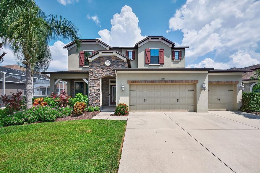 Welcome to this beautiful two-story home in Trinity East with amazing and serene water and preserve views! This is a fabulous meticulously maintained family home with 4 bedrooms, 2.5 baths, and a 3 car garage. Landscaping is immaculate, with a large covered front porch big enough to sit out and have coffee, or watch the kiddos ride their bikes! Upon entering into the foyer, there is a large formal dining area to your left that is connected to the large kitchen through a Butlers Pantry (with ample cabinetry and countertop for serving, and large walk in pantry). The large open island kitchen is the heart of the home, and connects to a dinette and large living room space, great for entertaining and all overlooking back yard water views. The downstairs master has wood plank tile floors, tray ceilings, a soaker tub and shower combination master bath, and large master closet. A half bath and laundry room complete the lower level! Up the Hickory wood  staircase you will find 3 large guest bedrooms, a family bath with double sinks, and a game room/media room PLUS another large bonus area/flex space (with the Hickory wood continuing). Man Cave? Movie Room? Game Room? Workout Room? Playroom? Second living space? Home Office? Homeschool Room? Whatever you can dream up this house can accommodate! Outside you have a nice sized covered lanai, and a large concrete patio, perfect for outdoor entertaining. The large yard is totally fenced in for your furry friends and kiddos AND there is room for a pool. Trinity East has low HOA fees, and is conveniently located near shopping, restaurants, medical offices and hospital, with easy access to the airport! Highly rated schools: Odessa Elementary, Seven Springs Middle and Mitchel High if you have school aged kiddos. This house has it all, so don't wait! Schedule your showing today!