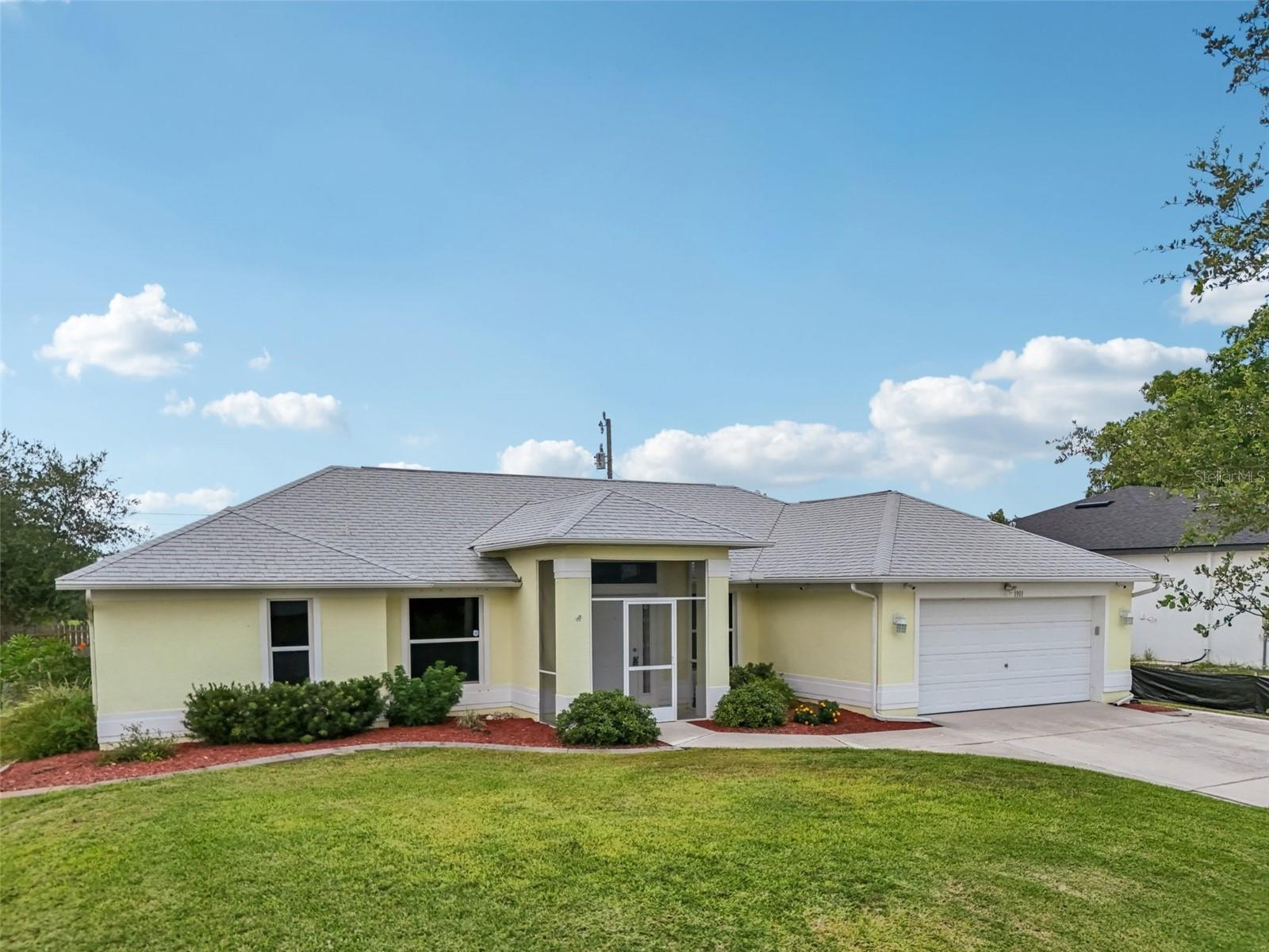 Welcome to this beautifully maintained 2004-built home, ideally located in a quiet and rapidly growing area of Cape Coral. This move-in-ready property blends modern upgrades with functional design, perfect for comfortable Florida living. Step into a spacious great room with vaulted ceilings and imported 20-inch Italian tile flooring, creating a bright, open atmosphere. The stylish kitchen features brand-new quartz countertops, new appliances, and matching finishes throughout both bathrooms for a clean, cohesive look. Enjoy the outdoors on the 16x10 screened lanai, enhanced by a new cement pad with footers and a storage shed perfect for added convenience. The huge backyard offers plenty of space for a pool, ideal for future customization. This home also includes valuable upgrades and features: New Roof (2023) New Water Heater (2022, under warranty) New Backyard Fence New A/C Capacitor (June 2024) Reolink Security NVR System Three Motion-Activated Security Lights Water Softener System and Located Outside of Flood Zone. This property offers peace of mind, security, and lasting value. Don’t miss your chance to own this charming Cape Coral gem schedule your private showing today!