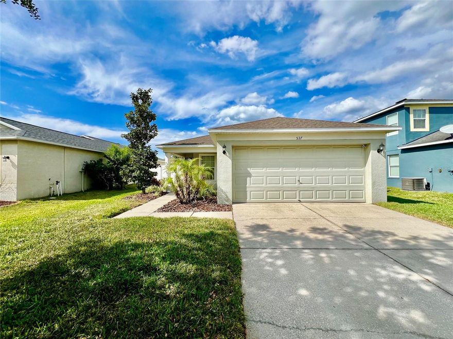 Welcome to this beautiful three-bedroom, two-bathroom home nestled within the desirable Mira Lago West community. Upon arrival, you'll be greeted by a neatly manicured front lawn and a two-car garage, providing ample parking and storage space. Step inside to discover a contemporary interior featuring stainless steel appliances and granite countertops in the kitchen, enhancing both its aesthetics and practicality. The inclusion of a washer and dryer adds convenience to everyday chores. The open-concept layout seamlessly connects the kitchen to the living area, where vaulted ceilings and ceiling fans create an airy ambiance, promoting comfort year-round. Laminate flooring flows throughout the living spaces, offering durability and easy maintenance, while tile flooring in the kitchen adds a touch of sophistication. The primary bedroom boasts a spacious walk-in closet, providing ample storage for clothing and personal belongings. The fenced-in backyard ensures privacy and security, creating a serene oasis for outdoor relaxation or entertaining guests. Residents of Mira Lago West enjoy access to a range of amenities, including a community pool and playground perfect for cooling off on hot summer days or simply lounging in the sun. In addition to the advertised base rent, all residents are enrolled in the Resident Benefits Package (RBP) for $50.00/month which includes HVAC air filter delivery, credit building to help boost your credit score with timely rent payments, utility concierge service making utility connection a breeze during your move-in, and much more! More details upon application. Pets welcome, no aggressive breeds! Occupied and Available 11/24/2025