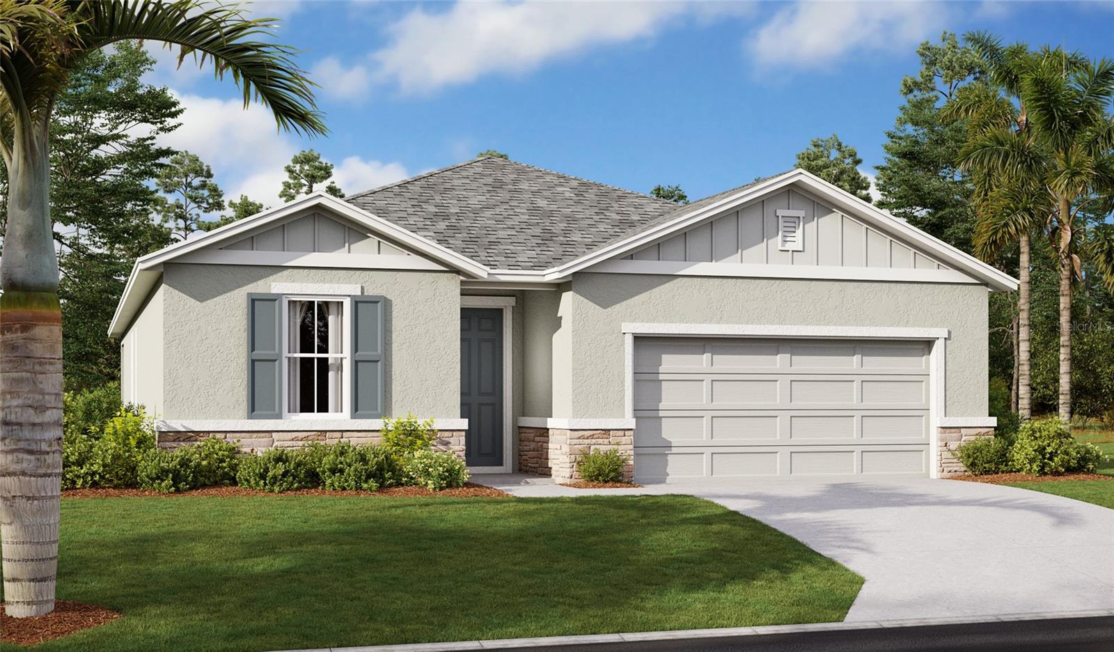Under Construction. **Take advantage of special financing + Flex Funds on quick move-in homes**This traditional Slate floorplan features a beautiful upgraded "B" elevation with laytite stone and 8' exterior doorway. The kitchen is highlighted with preeminent quartz countertops, upgraded 42" cabinets, and stainless GE dishwasher, microwave and stovetop. Contemporary 7"x22" wood grain tile adorns the entry way, great room, kitchen and bathrooms! You'll enjoy Florida living at it finest with double sliding doors which open to a covered lanai. Smart thermostat, deadbolt, garage opener and video doorbell highlight this chic slate plan your sure to love! * SAMPLE PHOTOS Actual homes as constructed may not contain the features and layouts depicted and may vary from image(s). **Options may vary by community, so see your sales associate for details. These offers are available for select homes on a first-come, first-served basis.