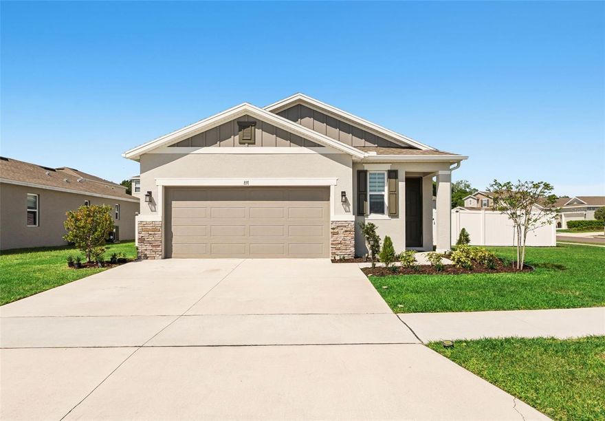 Practically Brand New Home For Sale in Haines City, sitting on almost a quarter-acre corner lot already fenced in. Previously built by Richmond American in 2023 and features 9'4" ceilings throughout, 8-foot doors, wood look tile floors, quartz countertops, 42-inch kitchen cabinets with crown molding, professional grade zebra blinds in every room and window including bathrooms, 6" gutters, a screened-in lanai, a fully fenced yard, plus an upgraded 8-zone sprinkler system covering every inch of the lawn. Well-maintained cozy floor plan with secluded primary suite. Conveniently located in the Seasons at Forest Creek neighborhood, so only 10 mins to Publix, Wal-Mart, Lowes, etc., 20 mins to Advent Health, and only 25 mins to the I-4. This is currently one of the best deals right now, plus you can use your FHA, VA, or USDA loan (100% Financing). Furniture is also available for sale with the home as a separate expense, but great opportunity to purchase and move right in! Full Video tour available upon request, or contact us now to schedule a private tour.