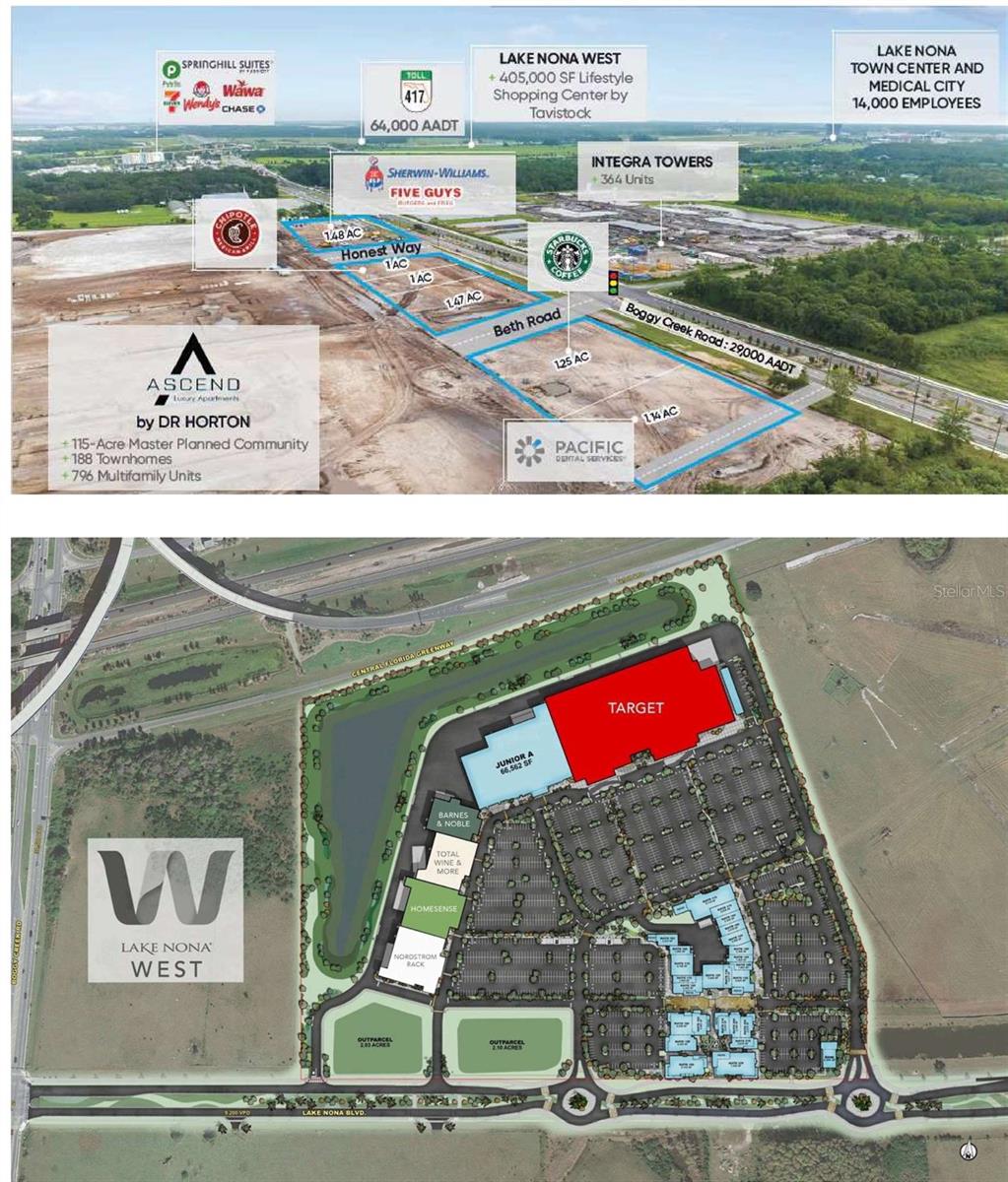 5-15 acres on The Boggy Creek Road corridor which is South Orlando's best undeveloped opportunity. Surrounded by affluent communities, minutes from the Airport, Medical City and across from a very busy Austin Tindal Park , makes this location exceptional. New construction of 364 luxury rentals by Integra Towers and 188 Townhomes & 796 Multifamily units being built by Dr Horton enhances the demographics. The new Lake Nona West, a 405,000 SF Shopping Center with a Target, Nordstrom Rack and Barnes & Noble will be minutes from the property...did I mention Starbucks and Chilepote have also committed to the area? Call today for more information. Assembly of 3 other owners required to comprise 15 acres. Value in land not building.