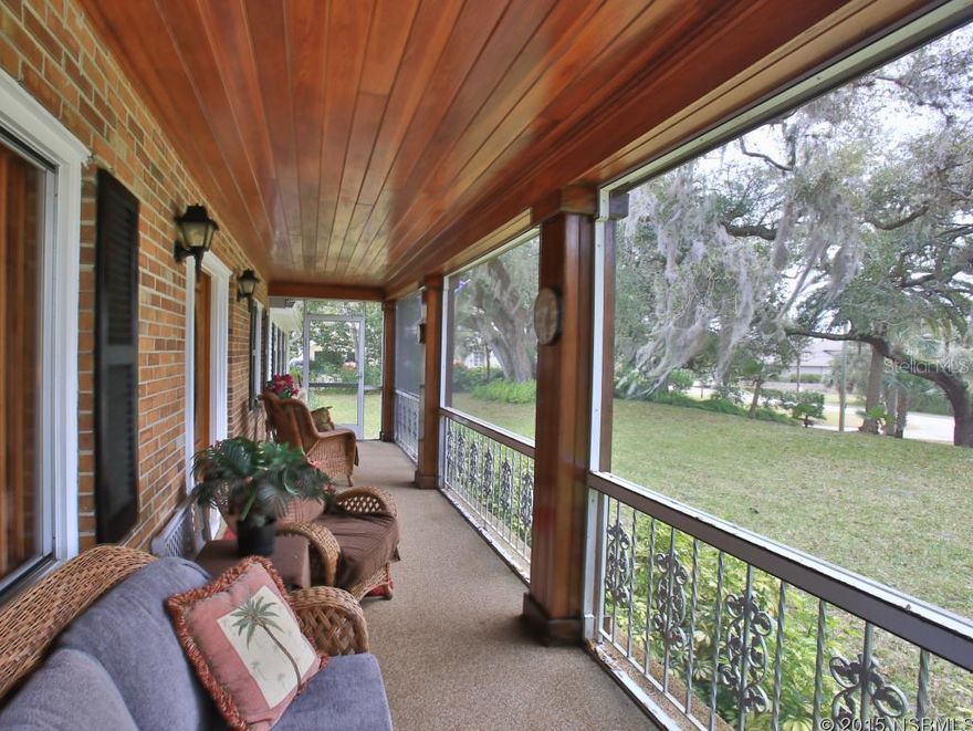 Well Kept Secret No More: Gorgeous Southern Style Estate on prestigious Riverside Drive just 2 miles south of SR 44 and Canal St. NOTE: SEPARATE RESIDENTIAL BUILDING (GUEST HOUSE) HAS 1BR AND 1 1/2 BA, two stories with ADDITIONAL 1248 SQ FT Living Area. Situated on a bluff w/ mature, moss draped oaks, rivers breezes, and wrought iron details, this estate home conjures a feeling of New Orleans-style hospitality. The Main House w/ 4 BR/ 3 1/2 BA was built in 1945 and expanded in the mid '90's, adding Master Suite and Great Room. Current owners have updated the kitchen & master bath. New roof in 2014. Features include: Private walled patio, front screened porch, balcony w/ wrought iron balustrade, genuine hard wood floors throughout,vaulted ceiling & fireplace in Great Rm, Indoor heated pool. Guest House is grandfathered in for rental. 3 Car garage and circular drive has plenty of room for grown up toys! Public boat launch with direct access to Intracoastal Waterway is just 1 mile south of property for kayaking, fishing and motor boating. ;Water: City