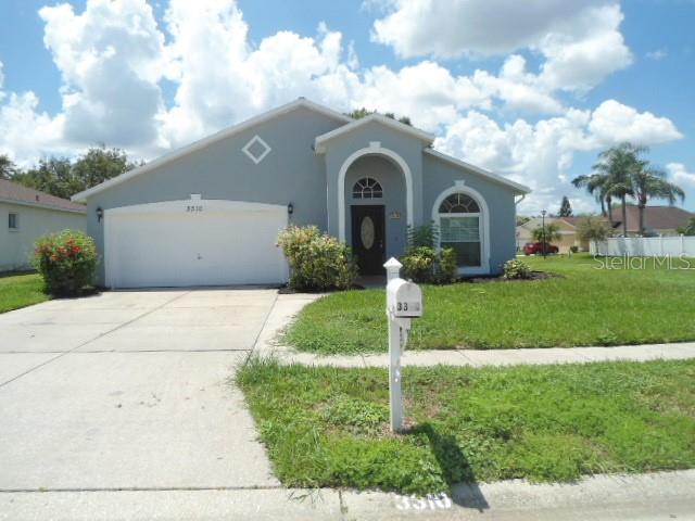 Move-in ready, three bedroom, two bath home located in the deed restricted community of Stagecoach Village. This home features an eat-in kitchen with granite countertops, stainless steel appliances, pantry and breakfast bar; a family room with plant shelves and a vaulted ceiling; spacious living room dining room combo; the primary bedroom suite has a huge walk-in closet, and the primary bath has dual sinks; there is a split bedroom plan with bedrooms 2 & 3 sharing a hall bath; an inside laundry room with shelving; a two-car garage with pull down attic stairs and a large screened-in lanai. The home has been freshly painted inside and out, and the roof and a/c are 7 years old. Amenities of the community include a community pool, club house, fitness center, and playground.
