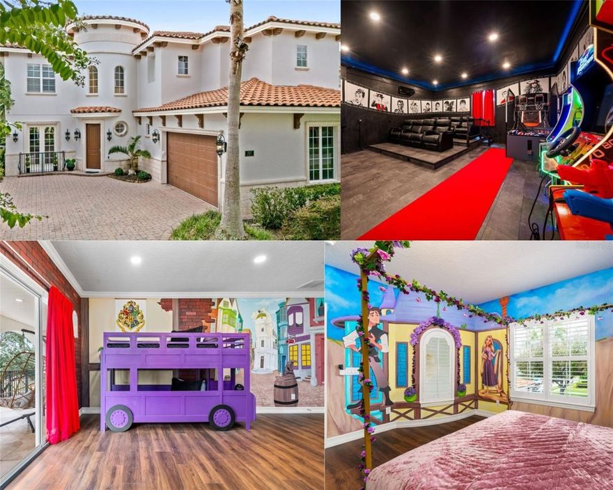 ***ACTIVE MEMBERSHIP AVAILABLE*** ONE-OF-A-KIND CUSTOM CASTLE HOME!!! Located in the beautiful Reunion Resort in the desirable Homestead community, this home is sure to impress! This FULLY FURNISHED home has been meticulously maintained by its current owners. This home has been completely RENOVATED with HIGH END UPDATES throughout including FRESH PAINT INSIDE & OUT, NEW OUTDOOR KITCHEN, NEW WATER HEATER, RE-SURFACED POOL, NEW FURNITURE, SMART DOORBELL & THERMOSTATS, NEW TV’S, NEW LANDSCAPING, RE-TILED POOL AREA, NEW TOILETS, & NEW SHOWER HEADS! This home is truly TURNKEY! That’s not all! This home has also been geared up for short term rental with the following BRAND-NEW themed rooms: TOY STORY, TANGELED, MOVIE THEATER/ ARCADE GARAGE CONVERSION, OVERSIZED DIAGON ALLEY THEMED ROOM WITH MULTIPLE BUNK BEDS, & OF COURSE, A SECRET HARRY POTTER THEMED ROOM UNDER THE STAIRS! Each room is complete with CUSTOM MURAL WORK throughout! Tall ceilings on both floors & plenty of large windows allowing the natural Florida sunlight to pour through the home! The pool backs up to the TOM WATSON GOLF COURSE and has been updated as well with a fully equipped SUMMER KITCHEN, NEW TURF AROUND THE POOL AREA WITH CORN HOLE, & PUTTING GREEN perfectly set up for family time & will help STAND OUT in the short term rental world!!! This custom CASTLE style home boasts an oversized balcony that sprawls across the entire with of the house! The location is phenomenal being just a short walk to the REUNION GRANDE and all of the restaurants within! This home is truly TURNKEY & is ready to hit the ground running from an investment standpoint. Schedule your showing before its too late & start making family memories that will last a lifetime!! REUNION’S Proximity To All The Major Theme Parks Especially Disney World Being Just 2 Exits Away, Makes This Vacation Community A Top Choice For Visitors Of All Ages. If You Are Looking To Take A Few Golf Swings While On Your Vacation You Can Take The Challenge On Any Of The 3 World Class Championship Golf Courses Designed By Arnold Palmer, Tom Watson And Jack Nicklaus That Are Located On Site. Hungry?, Why Not Step Into One Of The 5 Onsite Restaurants That Go From Hamburgers At The Cove To Fine Dining At Eleven And Everything In Between. There Are 12 Pools In The Community Including Multimillion Dollar Water Park With Lazy River & Water Slide.