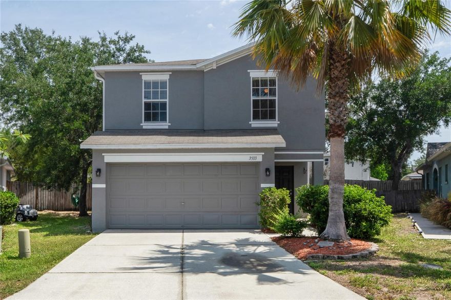 Welcome home to this immaculate two-story 4-bedroom, 2.5 bath, 2 car garage home located in the desirable community of Suncoast Meadows. Designed with both comfort and entertaining in mind, this spacious open-concept floor plan seamlessly connects the kitchen, living room, and dining area, creating the perfect gathering space for family and friends. The kitchen is beautifully appointed with granite countertops and wood cabinetry. The sliding glass doors provide easy access to the large backyard.  Upstairs, you’ll find four generously sized bedrooms with plush carpeting, two full bathrooms, and a large laundry room. The spacious primary suite features a walk-in closet, relaxing garden soaking tub and glass-enclosed shower. Suncoast Meadows offers a community pool and other community amenities. New a/c in 2021. A new roof will be installed prior to closing.