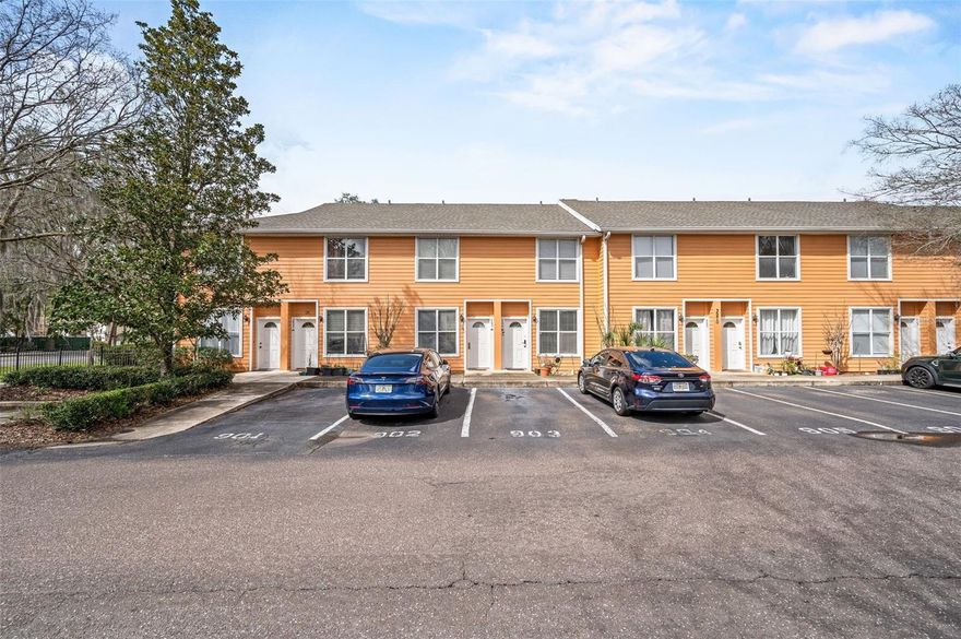 Welcome to this updated and move-in ready 2 bed 2.5 bath townhome-style condo in Kensington South. Great location on SW 20th Ave near UF, Shands, Butler Plaza, Celebration Point, and shopping. Two-story floor plan with the main floor featuring a spacious living room, a well-equipped kitchen with stainless steel appliances, a laundry room, and a convenient half bath. The first floor also has a utility closet with a washer and dryer, and ample storage space. Vinyl flooring throughout the first floor and carpet flooring on the second floor. Upstairs, you'll find two generously sized bedrooms, each with its own private en-suite bathroom for added comfort and privacy. The HVAC was recently replaced in 2022. Community amenities include internet, a pool, a fitness center, a clubhouse, exterior maintenance, quarterly pest control, common area upkeep, and hazard insurance for the buildings and roofs. A great opportunity for your son or daughter who attends UF or Santa Fe, as an investment, or as a new home. Direct bus routes on SW 20th Ave.