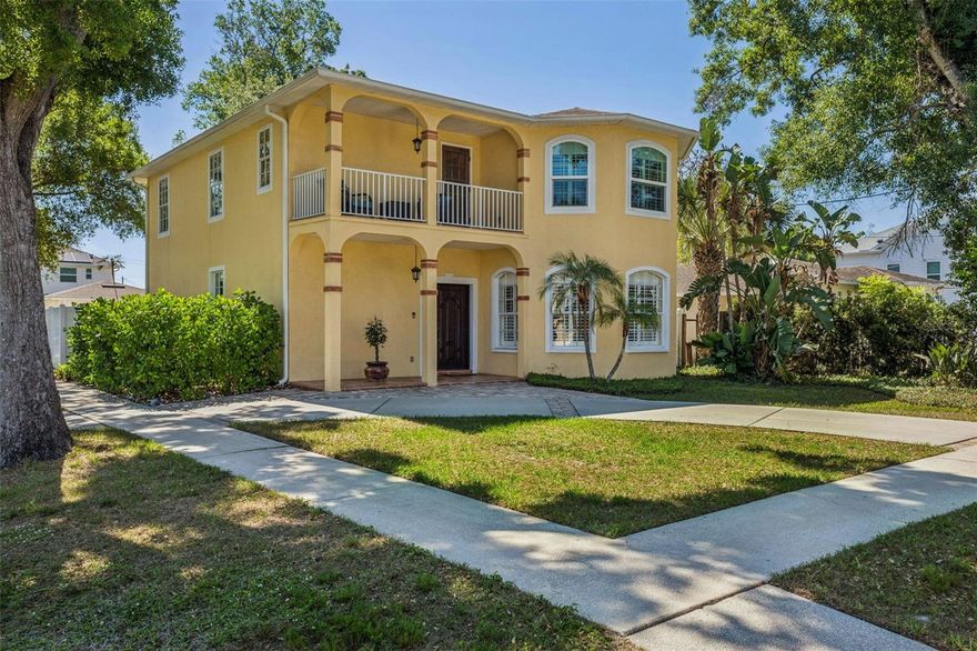 Nestled on a quiet street in the highly sought-after Plant High School district near North Hyde Park, this beautifully maintained two-story home offers the perfect blend of character, space, and location. Situated on a large corner lot, the property welcomes you with an extended driveway leading to a charming covered front porch that sets the tone for the warm and inviting interior.  Inside, the thoughtfully designed open floor plan seamlessly connects the living room, kitchen, and breakfast nook, creating an ideal space for both everyday living and entertaining. At the front of the home, a formal dining room highlighted by a beautiful bay window adds elegance and flexibility for hosting gatherings. Rich Spanish Saltillo tile flooring flows throughout most of the first floor and continues upstairs into the hallway, adding timeless warmth and architectural charm. The spacious kitchen is a true centerpiece, featuring dark wood raised-panel glazed cabinetry with crown molding, granite countertops, stainless steel appliances, and a striking diamond-pattern tile backsplash. A large center island with additional cabinetry and open shelving provides abundant prep and storage space. The adjacent breakfast nook is filled with natural light from bay windows and sliding glass doors that open to the backyard retreat.  Upstairs, French doors lead to a covered balcony above the front porch — the perfect spot for morning coffee or evening relaxation. The generous primary suite features two walk-in closets and a spacious ensuite bath complete with split vanities, a soaking tub, separate shower, and private water closet. Additional upstairs spaces include two guest bedrooms, a guest bathroom, and a dedicated office, ideal for working from home or flexible living needs.  Step outside to enjoy the expansive fenced backyard designed for entertaining and outdoor living, complete with a stamped concrete patio, gazebo, PVC privacy fence, and storage shed.  Additional upgrades and features include: 2021 A/C systems; 2019 roof and water heater; Some windows replaced in 2015; Driveway added in 2012; PVC fence installed in 2023; Plantation shutters; Crown molding; Under-stair storage; Two linen closets; Ground-floor powder room previously configured as a full bath with potential to convert back.  Perfectly positioned just minutes from Hyde Park, Midtown, Downtown Tampa, Tampa International Airport, Bayshore Boulevard, and the popular shops and restaurants along Kennedy Boulevard, this home combines comfort, style, and convenience in one of South Tampa’s most desirable locations.
