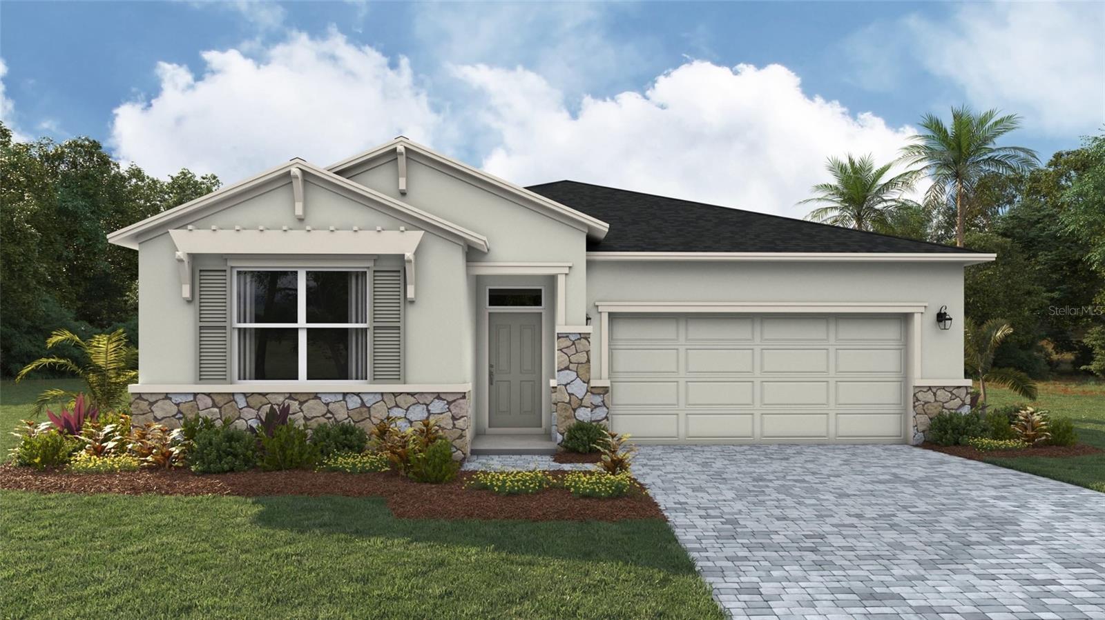 Under Construction. ALL CLOSING COSTS PAID, PAY & SPECIAL INTEREST RATES WITH OUR PREFERRED LENDER NOW UNTIL SEPTEMBER 28TH. This open-concept, one-story, all-concrete block constructed, two-car garage home offers a well-appointed kitchen overlooking a great room and dining area that lead out to a covered lanai. The first two bedrooms at the front of the home share a full bathroom, while Bedroom 1, which includes an ensuite bathroom, is found in the back of the home for maximum privacy. This home includes a stainless-steel electric range, microwave, and built-in dishwasher. Pictures, photographs, colors, features, and sizes are for illustration purposes only and will vary from the homes as built. Home and community information including pricing, included features, terms, availability and amenities are subject to change and prior sale at any time without notice or obligation. CBC1259187.