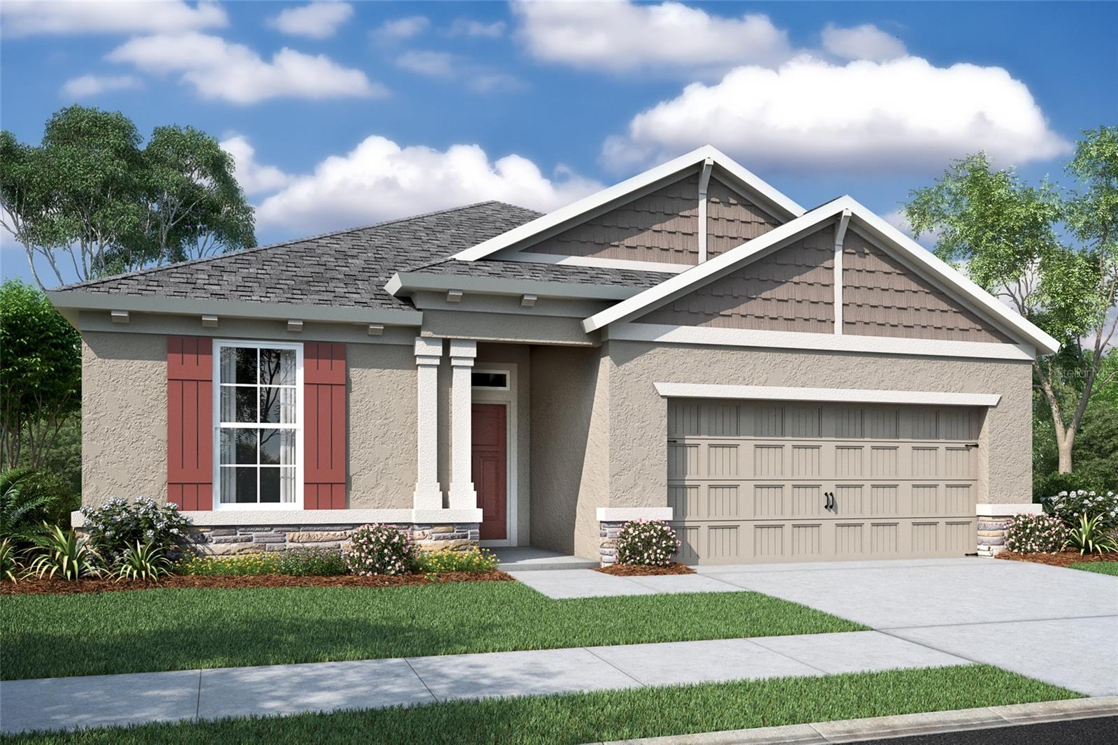 Under Construction. Low-maintenance and light-filled, the Kingsley was designed to make everyday living feel easy. The moment you step in front of this house, the Craftsman elevation is a combination of natural materials and handcrafted details, which creates an exterior that feels both inviting and substantial. With 2 bedrooms and 2 full baths across 1,976 sq. ft on a single level, this plan blends comfort and convenience with smart use of space. In the kitchen, an oversized island and built-in microwave create a setup that's just as practical for quick breakfasts as it is for hosting friends. The primary suite includes dual walk-in closets - giving you extra room to stay organized without compromise. A flex room adds versatility, whether you need a quiet workspace, craft area, or cozy reading nook. And with the laundry located right off the garage entry, everyday tasks feel more seamless from the moment you walk in. It's an ideal fit for downsizers or retirees who want stylish simplicity with space to live well.
Available design shop features allow you the chance to customize the interior of the home and exterior paint color, up to the start date. Design sessions must occur before the cutoff date.