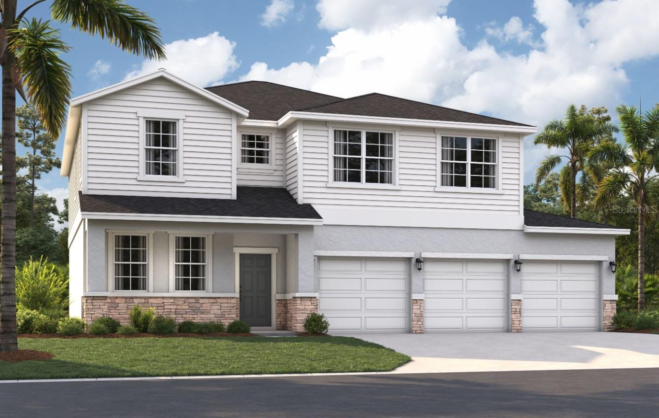 One or more photo(s) has been virtually staged. Under Construction. Welcome to Green Leaf, where modern living meets natural beauty. The homes in this new Brevard County neighborhood are thoughtfully designed to meet your diverse needs, with functional layouts, designer features, and open floor plans. You'll love the modern designs, spacious three-car garages, expansive homesites, and accessibility of this incredible location. Just minutes from beaches and numerous outdoor recreation areas, and with easy access to major highways (I-95, FL 192, and US-1), you'll enjoy the perfect combination of coastal living and easy access to Central Florida attractions. Getting around will be a breeze now that you're close to many area businesses, such as L3 Harris Technologies, and just 17 miles from Patrick Space Force Base.
At nearly 3,000 square feet, the two-story, single-family home, The Chester, has a spacious and inviting layout for all buyers. The front entry and three-car garage flow directly into the open kitchen, where visitors can gather to prepare meals and relax together. Windows along the exterior wall lead to the outdoor patio and provide spectacular morning and evening light throughout the main living area. Tucked away at the front of the home are spaces for working and relaxing, both upstairs and downstairs. A first-floor office and a loft area above provide the extra space everyone needs. The second floor has a separate hallway with three bedrooms and a shared guest bathroom with a double vanity to help make mornings more efficient, and the laundry room is located around the corner for added convenience. A large primary suite offers everything needed for privacy and comfort, including a double vanity and two walk-in closets.