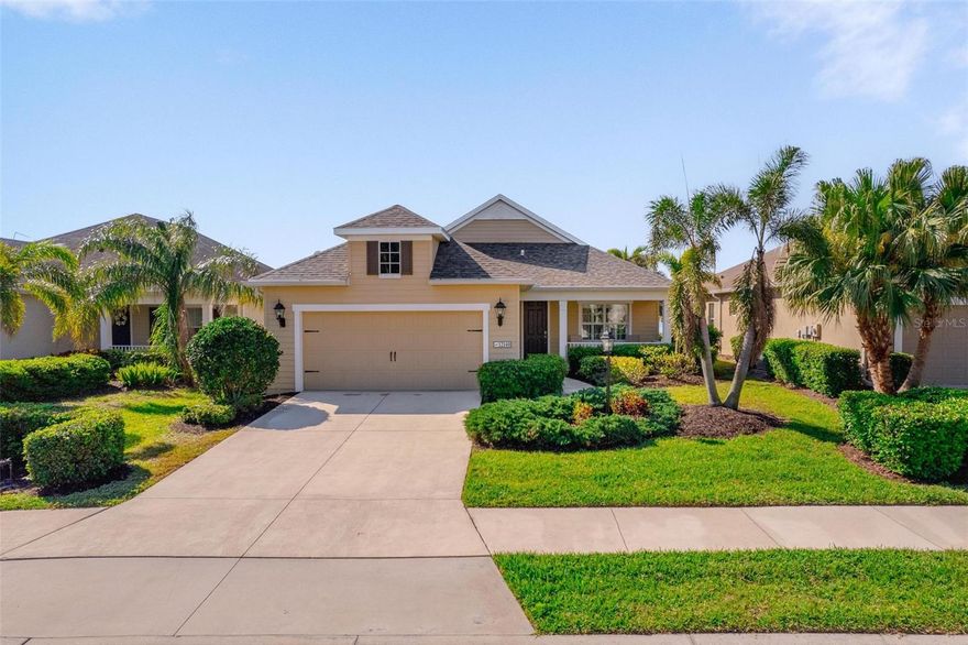 Tranquil Lakeside Living; One of the standout features of this remarkable 3-bedroom, 2-bath plus den home in the well-manicured Eagle Trace neighborhood is the tranquil water view from your extended lanai. Imagine waking up each morning to breathtaking views of water and wildlife while sipping coffee on your lanai, or unwinding at sunset as you enjoy the gentle sounds of nature right outside your door. This home was thoughtfully designed to blend seamlessly with its natural surroundings, creating an oasis of peace and relaxation. You’ll also appreciate the new roof and hurricane protection screens, providing comfort, safety, and peace of mind year-round. Inside, the open floor plan offers effortless flow between living areas, a flexible den perfect for a home office or guest space, and light-filled interiors that highlight the home’s modern elegance. The Eagle Trace community offers an exceptional lifestyle with amenities including a play area, tennis and bocce courts, pool, jacuzzi, outdoor grilling area with tables and seating, restrooms, dog park, nearby nature trails, and top-rated Lakewood Ranch schools. Eagle Trace fosters a strong sense of community, with friendly neighbors and beautifully maintained surroundings that make every day feel like resort-style living. Discover the charm and beauty of Eagle Trace—where lakeside living meets modern convenience. Your dream home awaits in this sought-after Lakewood Ranch community!  Special financing available for qualified offers.