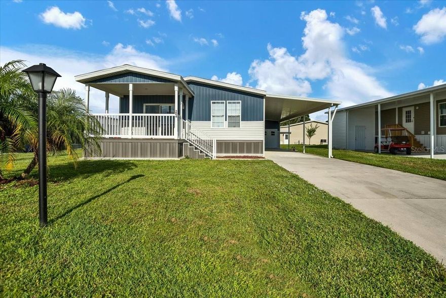 Welcome to this stunning brand-new 2024 Jacobson home, move-in ready and designed with modern comfort in mind. Offering 2 bedrooms, 2 bathrooms, and a versatile den, this thoughtfully crafted home features 1,372 sq. ft. of living space. The inviting front porch adds to its charm, while inside you'll find a bright open layout with wood cabinetry, luxury stainless steel appliances, double pane insulated windows, and a hidden walk-in pantry. Built with today's hurricane codes in mind, the home has 2x6 exterior walls for added durability, plus interior washer and dryer hookups for convenience.

Additional highlights include a 12' x 12' golf cart shed with access doors and plenty of storage, along with peace of mind from multiple warranties: 1 year full-service on the home and AC (with 5-year parts), 10-year structural, 20-year shingles, and 1 year on appliances. Financing options are available for qualified buyers. Why settle for used when you can own brand new with warranties included?

Located in La Casa, a quiet 55+ community nestled between Sarasota and Fort Myers, residents enjoy a serene lifestyle with natural beauty all around. The neighborhood is filled with mature trees, spacious green spaces, and eight picturesque lakes. Community amenities include two clubhouses, two heated pools, a boat ramp with access to the Gulf of Mexico, a recreation center, and a wide variety of social activities and events. Whether you're looking for an active lifestyle or a peaceful place to relax, La Casa offers the best of both.