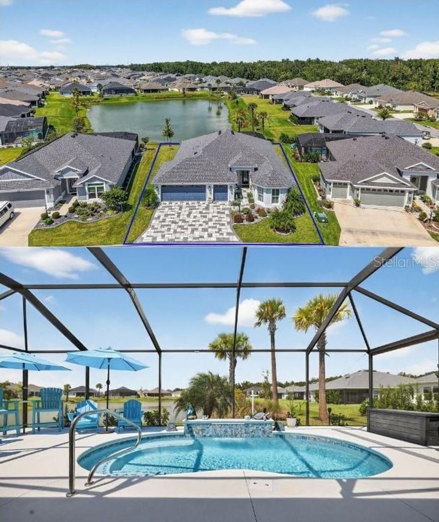 ENJOY SPECTACULAR WATERFRONT VIEWS in this ABSOLUTELY STUNNING 3/2 EXPANDED BEGONIA with CUSTOM SWIMMING POOL, PAVER DECK, 330sf CLIMATE-CONTROLLED ENCLOSED COVERED LANAI, and OVERSIZED 667sf TWO CAR + GOLF CART GARAGE in the CONTEMPORARY Village of Newell! JUST MINUTES from Sawgrass Grove; Franklin, Homestead, and Ezell Pool and Recreation Centers; and Southern Oaks Championship Course! STONED planting beds with CURBED edges, DECORATIVE STAMP driveway, and a beautiful FROSTED GLASS door with transom, side-lite, and RETRACTABLE SCREEN welcome you into the foyer of this MAGNIFICENT home! Built in 2023, this nearly NEW home offers LOW-MAINTENANCE peace of mind with MODERN DESIGN and boasts an ABUNDANCE of UPGRADES including PLANTATION SHUTTERS, LUXURY VINYL PLANK FLOORING throughout, HIGH BASEBOARDS, and Nova WATER FILTRATION and FULL HOUSE SURGE PROTECTION! The main living area features an EXPANSIVE OPEN LAYOUT with SOARING VAULTED ceilings adorned with CROWN MOLDING. From these rooms, sliding glass doors with a CUSTOM CORNICE lead you into the 30’x11’ CLIMATE-CONTROLLED ENCLOSED LANAI! This FANTASTIC room adds 330sf of living area and features a MINI-SPLIT and four sets of FULL-PANEL, TINTED sliding glass doors that open to the INCREDIBLE OUTDOOR OASIS of the POOL and SPA area! The HEATED POOL boasts a WATERFALL and a HIDDEN, IN-GROUND SOLAR COVER! If you’ve been dreaming of RESORT-STYLE LIVING AT HOME—THIS IS IT! Dive into the refreshing POOL, soak up the sun on the deck, or simply enjoy the PEACEFUL WATERFRONT VIEWS! Back inside, the AMAZING kitchen showcases STAGGERED EBONY cabinetry with PULL-OUTS, QUARTZ countertops, built-in PANTRY, STAINLESS appliances, herringbone TILE backsplash, GAS cooking, COUNTER-HEIGHT EAT-IN counter, and an ADJACENT DINETTE. The luxurious primary bedroom boasts a TRAY ceiling and TWO LARGE CUSTOMIZED WALK-IN closets. Its en-suite bathroom features JACK & JILL vanities, QUARTZ counters, TILED WALK-IN ROMAN shower, BUILT-IN LINEN closet, and separate water closet. The SPLIT floor plan offers two additional bedrooms and second bathroom, conveniently hidden behind a POCKET door near the front of the home, creating a PRIVATE GUEST WING and/or QUIET home office. Bedroom two boasts a walk in BAY window, TRAY ceiling, and built-in closet. A third bedroom features VAULTED ceiling, DOUBLE windows, and built-in closet. The second bathroom offers a SPACIOUS blue vanity with QUARTZ countertop, TILED WALK-IN shower, and a hallway LINEN closet. A centrally located INTERIOR laundry room features EBONY cabinetry, shelving, and a utility sink. Completing the package is an OVERSIZED 31’x25’ TWO CAR + GOLF CART GARAGE with MOTORIZED garage SCREEN, attic insulation and exhaust fan, insulated garage doors, and attic access stairs. DON'T MISS YOUR OPPORTUNITY TO MAKE THIS EXCEPTIONAL WATERFRONT POOL HOME YOUR OWN! The Village of Newell is close to Sawgrass Grove, Brownwood Paddock Square, and the new upcoming Eastport Square; six neighborhood pools and recreation centers (Franklin, St. Catherine, Bradford, Aviary, Hawkins, Homestead); three large regional recreation complexes (Ezell, Everglades, and Rohan); Southern Oaks Country Club and Championship Golf Course; Clifton Cove Putting Course; Mickylee Pitch and Putt; shopping and dining at Magnolia Plaza; Homestead dog park for your furry friends and more! PLEASE WATCH OUR WALKTHROUGH VIDEO OF THIS EXCEPTIONAL HOME and call today to schedule your Private Showing or Virtual Tour!