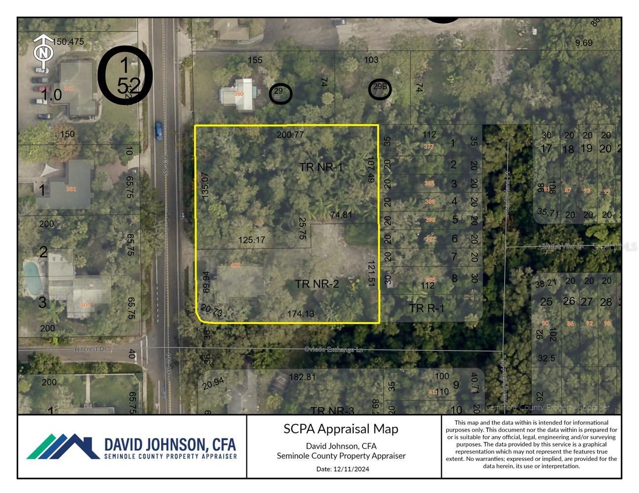 Phase 2 of Oviedo Square - Two platted lots sold together with a combined 0.986 acres approved for up to 8,200 sq.ft. of general office with 41 parking spaces.
- Oviedo Square Tract NR-1: 0.573 acres
- Oviedo Square Tract NR-2: 0.413 acres with a 2,436 sq.ft. 2 story office building (substantial deferred maintenance).
- Off site retention.
- City of Oviedo water, re-use water and sewer stubbed to property.
- Conversion to retail or other uses permitted.