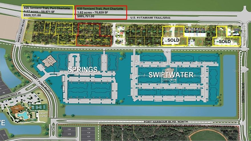 Are you looking to establish or expand your business in a thriving commercial area? We are excited to present a rare and valuable opportunity to purchase fourteen mostly contiguous CG-zoned lots, spanning a total of 2.79 acres. This prime commercial land offers exceptional visibility and accessibility, with a substantial frontage of 400 feet on the bustling Tamiami Trail. The property is divided into eight lots fronting Tamiami Trail and six additional lots situated directly behind them on Franklin Avenue. This layout provides ample space and a strategic advantage for various business ventures.