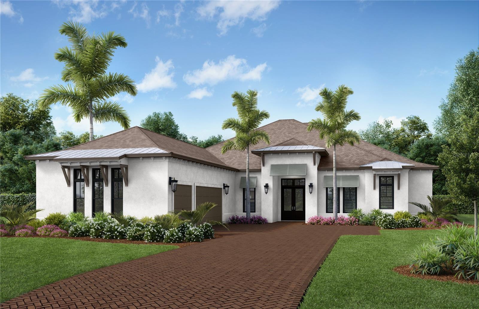 Under Construction. This beautiful semi-custom home is 3,783 sf living area and features 3 bedrooms, 4 baths, a Club Room and 3-car garage. The soaring 12 ft. ceilings and 70 ft. wide floor plan make for a feeling of grandeur throughout. The gourmet kitchen includes Cafe' appliances, a hidden scullery room behind the kitchen, a 14 ft. long kitchen island all of which is part of a vast open space that includes the great room. With its oversize windows and sliding glass doors the home is light and bright and transitions seamlessly from the inside to the oversize outdoor lanai/pool area. The deluxe pool/spa include a clear view screen that seems transparent. The primary suite is very large with walk-in closets and a spa like bathroom featuring a full glass shower, double vanities, and a deluxe soaking tub. This beautiful new plan is truly stunning!