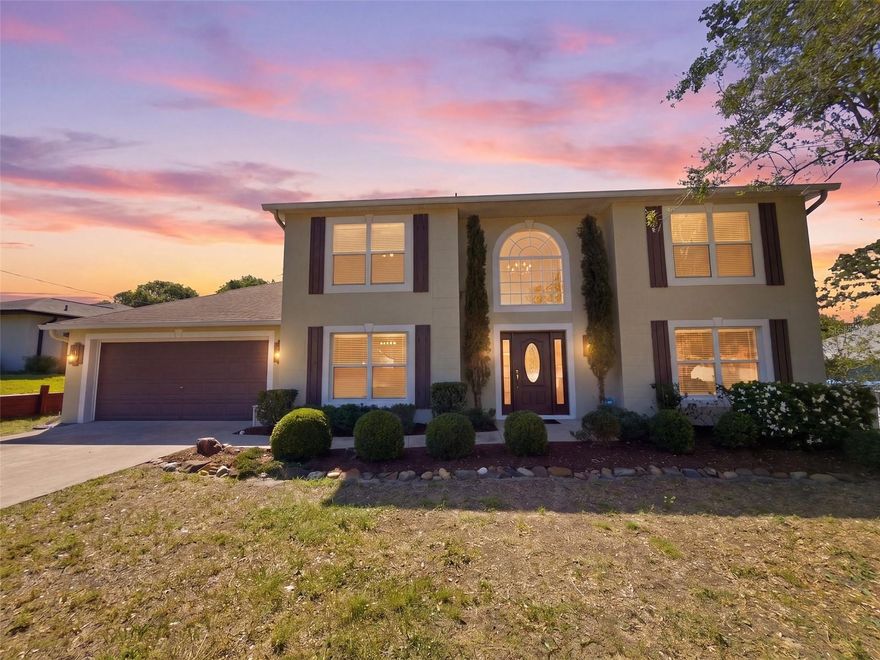 Welcome to this beautiful 2 story residence in Spring Hill, offering privacy, functionality, and inviting indoor-outdoor living. Situated on a fully fenced homesite of just under a quarter acre, the property backs to a conservation area, providing a peaceful setting with no rear neighbors. No HOA and Not in a Flood Zone!
Upon arrival, the home presents strong curb appeal with fresh exterior paint, a pressure-washed driveway, and mature landscaping. Inside, the foyer features soaring ceilings and a leaded glass entry door, creating an immediate sense of openness. The main level includes a formal dining room and a dedicated office or den, offering flexibility for both everyday living and remote work.
Upstairs, all three bedrooms are complemented by an additional spacious loft area. The primary suite includes a walk-in closet and an en suite bathroom with dual-purpose vanity and built-in desk, a garden tub, and a separate enclosed area with a walk-in shower and toilet. Two additional bedrooms and a full guest bathroom complete the second floor. The main level continues with a convenient half bath, utility hallway with additional storage, and a laundry closet with washer and dryer included. The kitchen is equipped with granite countertops, backsplash, a center island, stainless steel appliances, and a dinette area that opens to the living room. Both the kitchen and living room feature newer luxury vinyl plank flooring. The living area is prewired with built-in surround sound, extending to outdoor speakers, and includes the audio receiver and subwoofer.
Outdoor living is a standout feature of this home, with a paver patio designed for both relaxation and entertaining. Highlights include retractable awnings (one motorized), built-in TV entertainment cabinet, and a BBQ accessory cabinet with included charcoal grill. The backyard offers ample space along with a tranquil setting featuring a pond with fountain, bird bath, ample gardening space, and storage shed. Additional features include a two-car garage with a workbench, storage cabinetry, and a separate cooled workshop space. Major system updates include a roof (2021), AC(2010), and water heater (2023). The seller is offering a $5,000 credit at closing, providing flexibility for cosmetic updates, closing costs, or other buyer needs. This property combines comfort, versatility, and a desirable location. Schedule your private showing to experience all it has to offer.