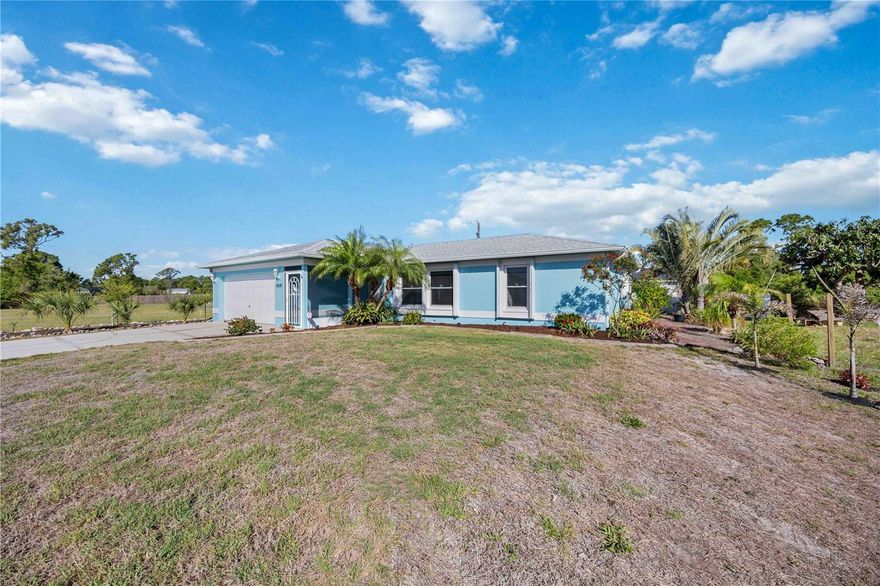 One or more photo(s) has been virtually staged. This is a beautifully maintained 3 bedroom, 2 bath, 2 car garage home with a heated pool. Freshly painted inside. The updated kitchen includes soft close cabinets, quartz countertops and a new refrigerator. Primary suite has walk-in closet and walk-in shower. Bathrooms have granite countertops and soft close cabinets. Washer and dryer are brand new too. This home has city water and a well for irrigation. The roof and septic were replaced in 2022. Windows are double pane and new hurricane accordion shutters were installed in 2024. This home includes 2 extra lots and 2 sheds. Increased insulation and new gutters were added in 2023. A one year old John Deere lawnmower can be negotiated as part of the sale. This home sits on a rare 0.83 acre lot in the Gulf Cove subdivision. There is an optional HOA to gain access to boat launch into the Myakka River.