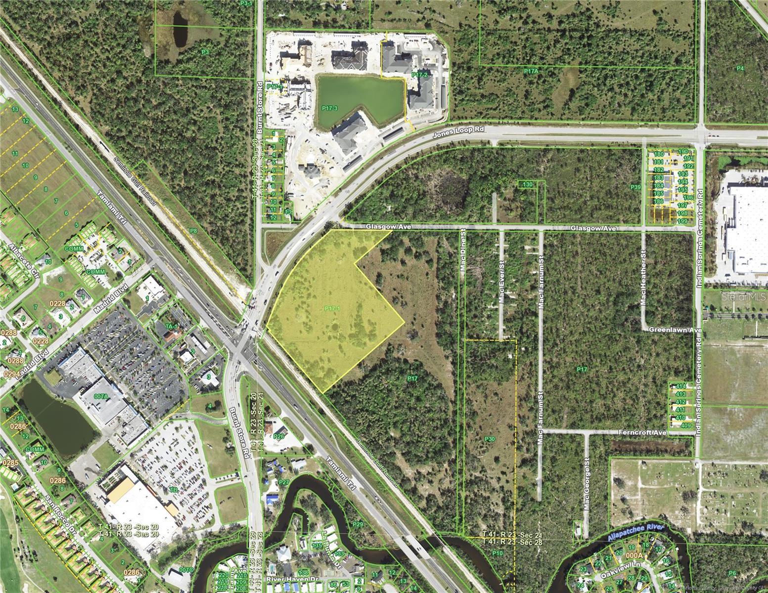 Highly desirable 12 Acres at the corner of Jones Loop Road and US 41 (Tamiami Trail) zoned Highway Commercial within the City limits of Punta Gorda which allows for multiple uses. The site is just West of the Jones Loop/I-75 Interchange Exit, near Walmart Super Center, Aldi Supermarket, Home Depot, as well as a new retail mall, Punta Gorda Station, which is currently under construction and includes confirmed leases for Panera Bread, Chick-fil-A, Chipotle, Aspen Dental, Mattress Warehouse and America's Best. Within the area there will also be upwards of 665 residential homes nearby after D.R. Horton completes their two developments that are currently under construction.