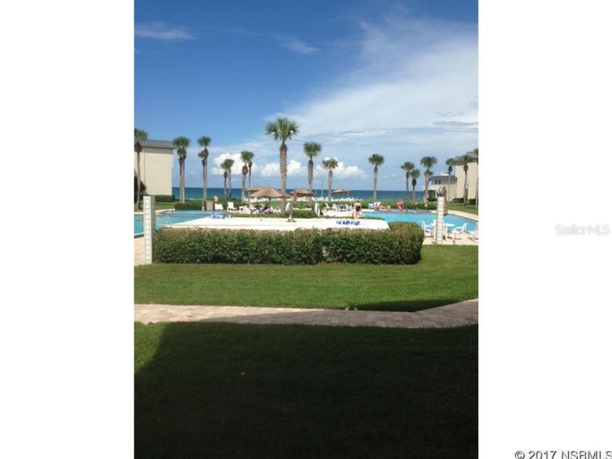 Open your drapes to the sun rising over the Atlantic Ocean! Very nice, groundfloor two bedrooms, 2 full baths unit at the Southeaster directly on the no drive beach! This home has two patios, one from the living room and one off the master bedroom with direct views of the ocean, courtyard, two pools, and all the amenities. Two sets of storm rated sliders lead to the patios.Home has newer applicances, A/C, and comes with all the furnishings. On site rental company available. Tennis courts and shuffleboard courts on site. Complex has just undergone a rennovation. ;Water: City