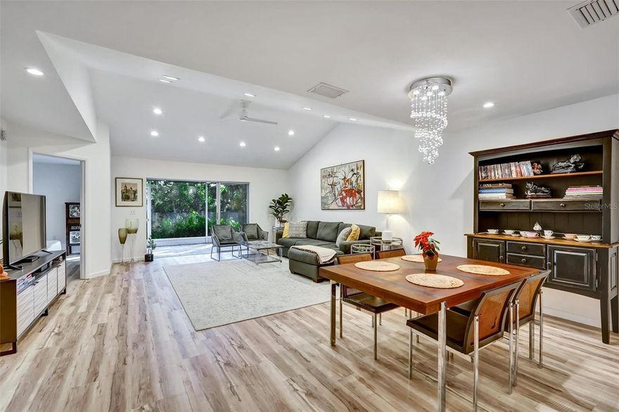 Beautifull tree lined streets is the setting for this spacious maintenance-free villa. In this 55 plus community of Tallywood. This two bedroom, two bathroom end unit villa offers a  light-filled interior, large eat in kitchen with lots of cabinets. Large living/dining area with cathedral ceilings opens to a oversized lanai which allows natural light and a spacious ambiance. Which feels like your own private oasis with tropical landscaping and complete privacy. 
Many updates were done; popcorn ceiling was removed and professionally painted. All new Luxury Vinyl Plank floors and new baseboard throughout. NEW ROOF 2024. Newer stainless kitchen appliances. 
Furniture is available for purchase with the separate contract.
Outside the unit, there is extra storage in the one-car carport. The Clubhouse has a fitness room, library, kitchen, and gathering room for social events. Amenities include a large screened-in community pool..
Tallywood is Pet-friendly community, centrally located close to sandy beaches and boating areas, downtown Sarasota with its varied cultural centers, Ed Smith Stadium, SRQ Airport, restaurants, shopping, and so much more.