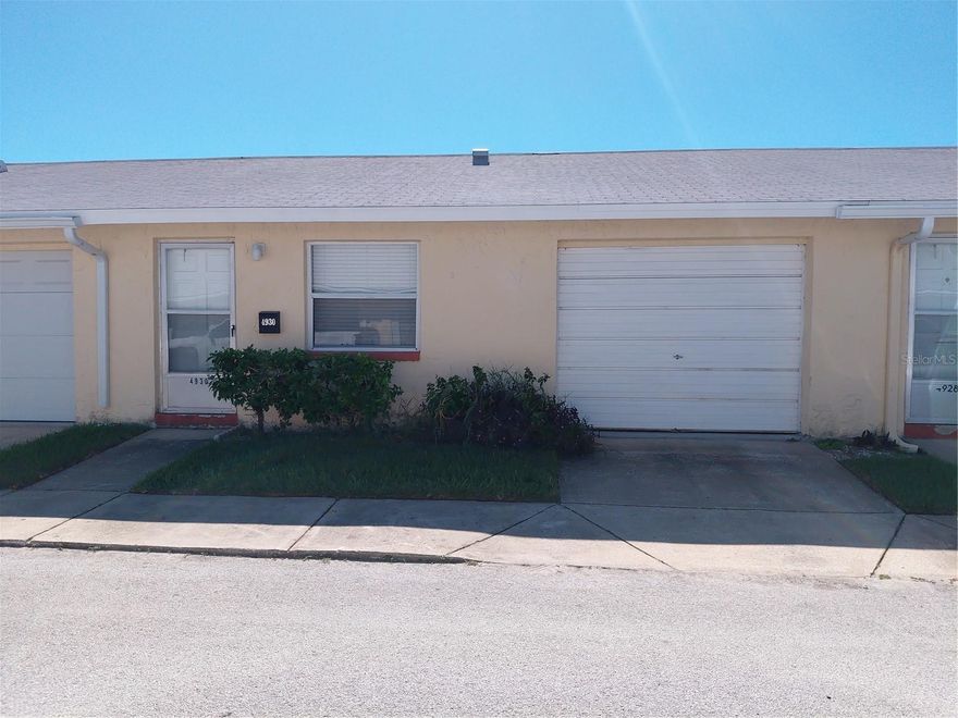 Welcome to this beautiful 2 bedroom, 1 bath villa with an attached single car garage. This is a 55+ community.  It is conveniently located, close to store , market and bank. Unit was flooded during the last hurricane, owner has restore the unit. New fridge and stove and all lower cabinets. You can enjoy the community pool on a hot day. The association fee include all water, sewer, trash pickup, outside maintenance, lawn care and roof. You also have the option of having a private beach access by joining the Beach Club for a fee. There is also a community center which is currently under renovation.
