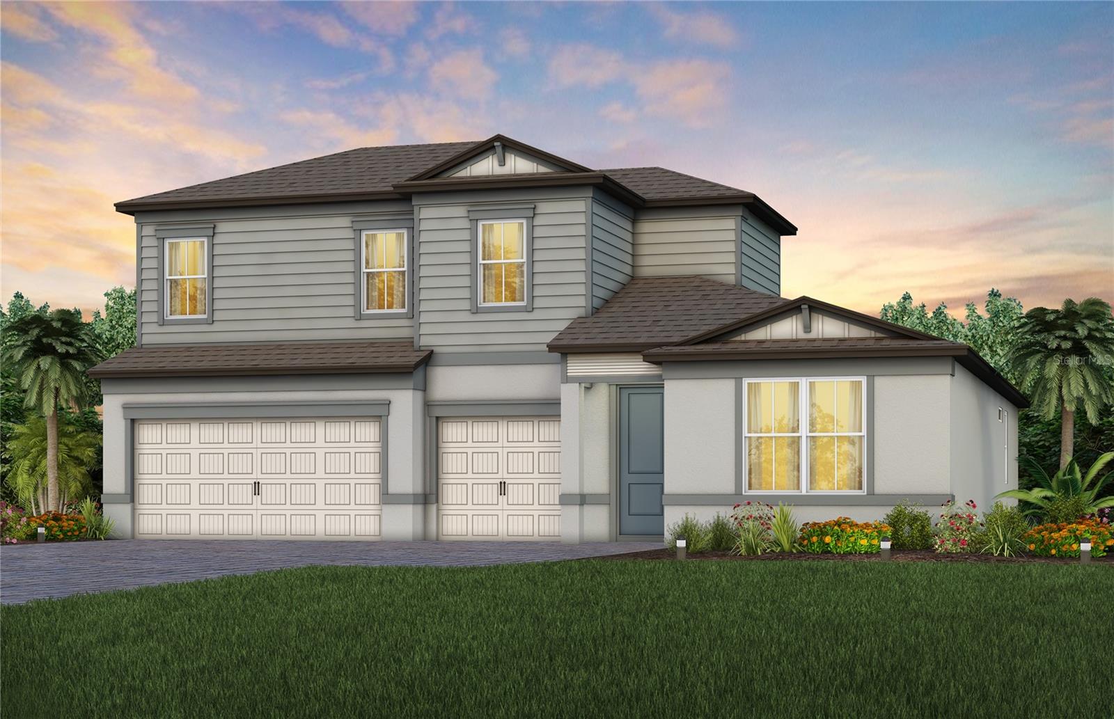 Under Construction. Pulte Homes is Now Selling in Two Rivers! Two Rivers is a master-planned community near Wesley Chapel that is enveloped by woodlands, grasslands, and waters. Amenities will include a clubhouse with a resort-style pool, fitness center, nature trails, parks, shared green spaces, and so much more.
This new consumer-inspired home design, the Mahogany Grand, has all the space you need with the designer finishes you’ll love. The gourmet kitchen showcases a large center, a granite single bowl sink, and an upgraded faucet, stylish cabinets, 3cm quartz countertops with 3”x12” tiled backsplash, a walk-in pantry, and Whirlpool stainless steel appliances including a built-in oven and microwave, dishwasher, stovetop with range hood and counter depth refrigerator.
The owner’s bath has stylish cabinets, quartz countertops, a walk-in shower, a linen closet, dual sinks, and private commode. There is 9”x36” tile flooring in the main living areas, baths and laundry room and stain resistant carpet in the bedrooms and loft.
This home makes great use of space with a 1st-floor Owner’s suite with a large Owner’s retreat area and spacious walk-in closet, a 2nd story with a loft, and a enclosed versatile flex room. There’s also storage under the stairs, a convenient laundry room with washer and dryer and utility sink, pocket sliding glass doors at the gathering room, and a 3-car garage.
Additional features and upgrades include LED downlights in the gathering room, floor outlet, upgraded lighting and hardware, faux wood blinds throughout and a Smart Home technology package with a video doorbell.