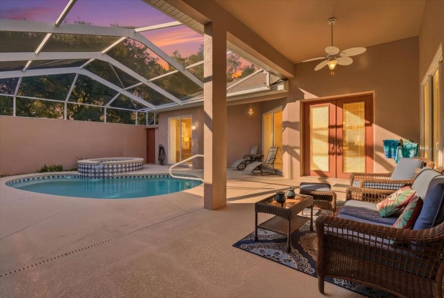 TRULY ONE OF A KIND!!! This spacious 3-bedroom, 3-bathroom home is located in the desirable Hernando–Citrus Hills area and sits on a generous 1-acre lot, offering privacy and room to breathe. Designed for both comfort and versatility, the home features a bright, open layout with an oversized all-season room that’s meant for relaxing or entertaining year-round.
This home's unique layout opens into a large courtyard with screened lanai and a cabana-style pool, creating a resort-like atmosphere. Every room in the home flows around this peaceful oasis. A dedicated mother-in-law suite provides excellent flexibility for extended family, guests, or as an office space. With the  fenced yard and fire pit, the large kitchen island, and the formal dining room, this home checks off all the boxes! It's the perfect blend of functionality, comfort, and Florida living. **Buyers circumstances changed through no fault of the Seller** NO SOCIAL MEMBERSHIP REQUIREMENT!