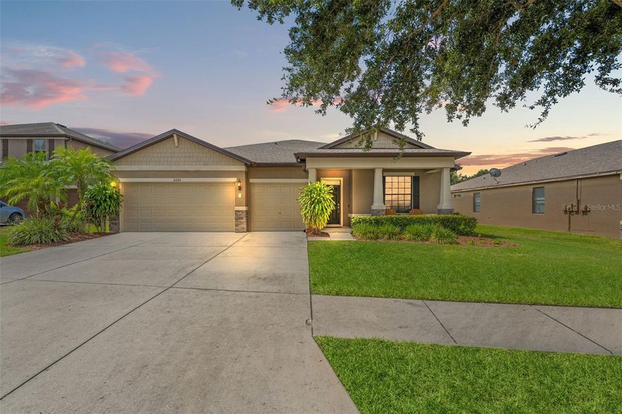 Welcome into this 4 BED + OFFICE home in the beautiful community of Bonvida! This concrete block home with stone accents features a 3 car garage and sits on almost 1/4 acre lot! With extra high ceilings and an expansive slider leading out to the back patio, this open floorplan feels spacious and bright. The kitchen, living room, and eating area are one cohesive space, perfect for family time or entertaining! The kitchen boasts dark wood cabinets, stainless steel appliances, a large island, and a walk in pantry. There are multiple eating spaces here - a full size dining table in the kitchen, a breakfast bar, and a formal dining room. Tray ceilings encompass the primary suite which has double closets - one being a huge walk-in, a large en suite bathroom with a stand up shower, a soaking tub, and double vanities. All of the guest bedrooms are of ample size with plenty of closet space and a full bathroom to share. In addition to 4 bedrooms, this home features a generously sized office with beautiful glass French doors. The laundry room has custom built cabinetry and a built in utility sink! Enjoy coffee in the mornings or wine in the evenings on the spacious back porch. The large backyard has a designated stone firepit area, perfect for relaxing on chilly nights. This community is quiet and peaceful and you can't beat the location. Only 30 minutes to Tampa International Airport and Busch Gardens, only 1 hour to Disney World, and super easy access to I-4. Restaurants, shops, and medical facilities are nearby for easy living. Lawn service is required to be paid and pest control is included! This is a great home in a great neighborhood!